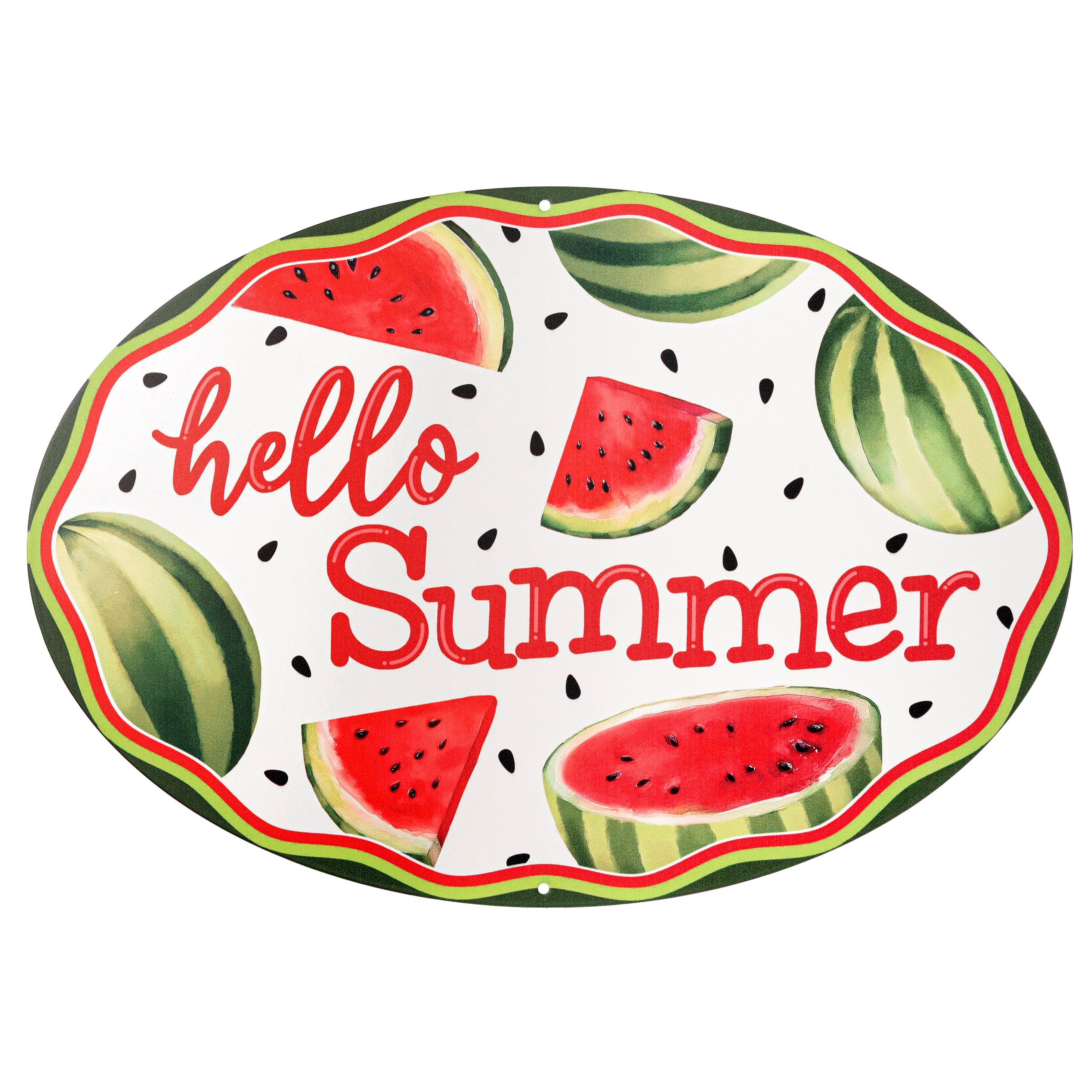 15" Oval Metal Sign: Hello Summer Watermelon Item Number: MD1750