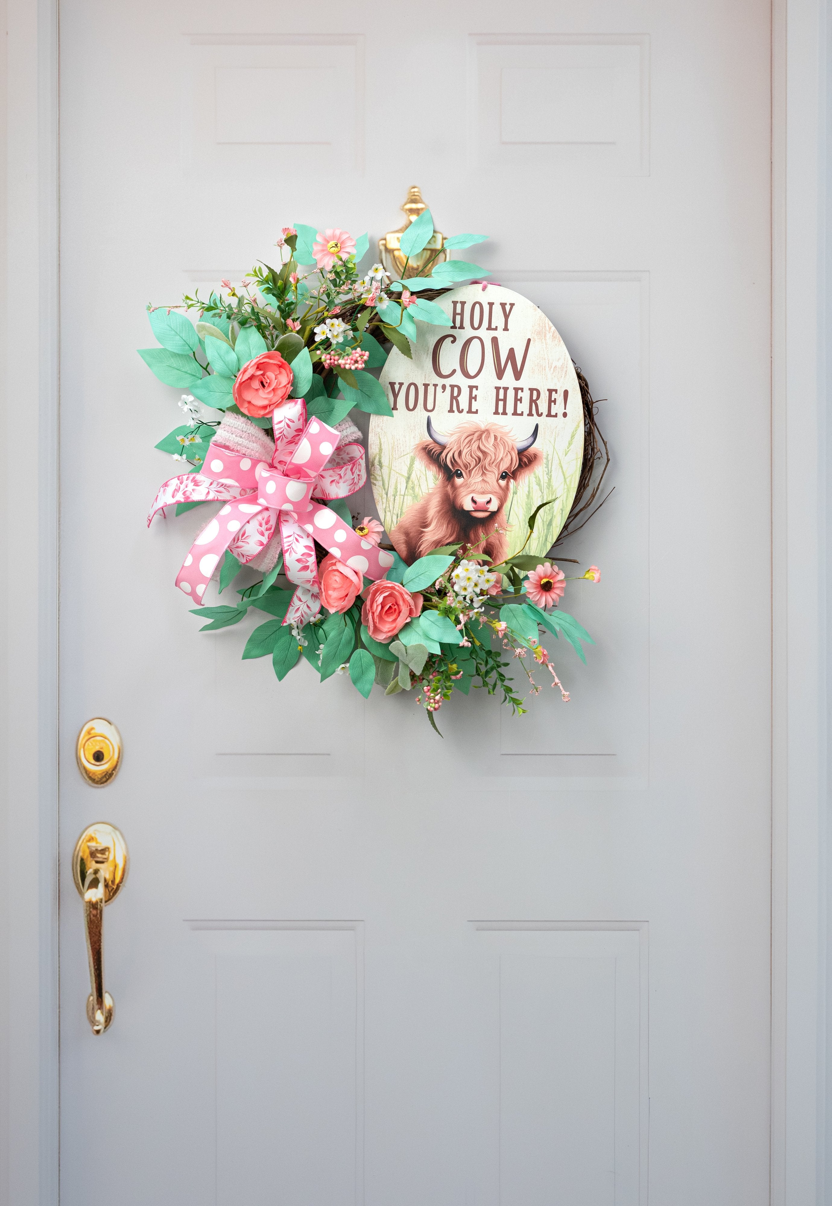 15" Oval Metal Sign: Holy Highland Cow You're Here detail photo 4