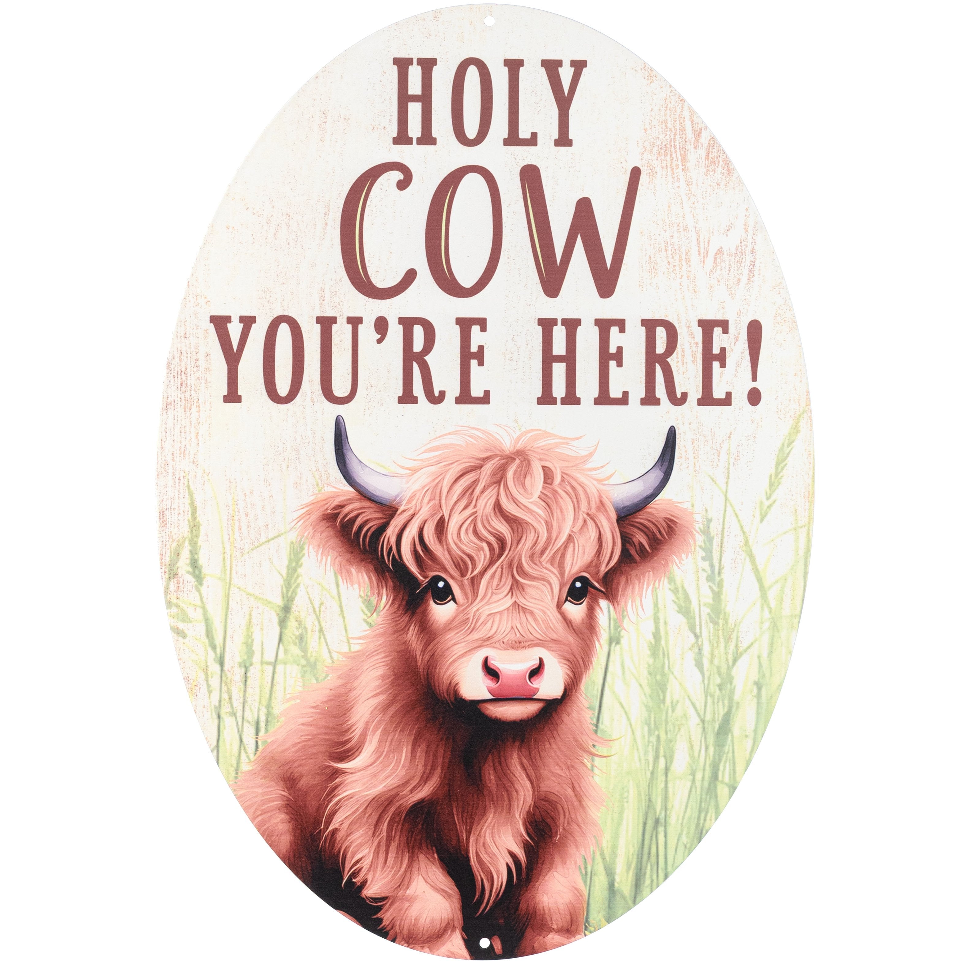 15" Oval Metal Sign: Holy Highland Cow You're Here Item Number: MD1751C8