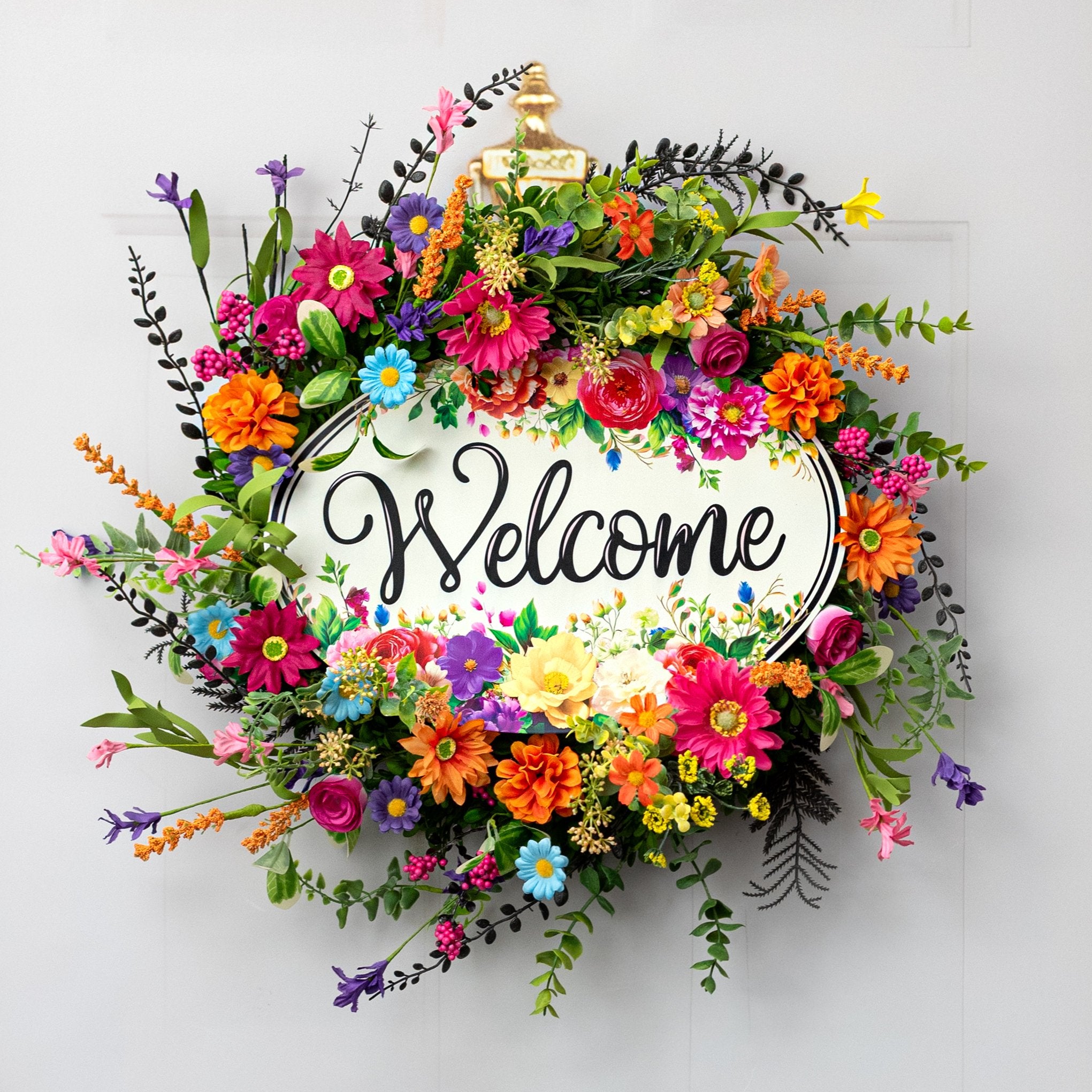 15" Oval Metal Sign: Welcome Florals Lifestyle Photo