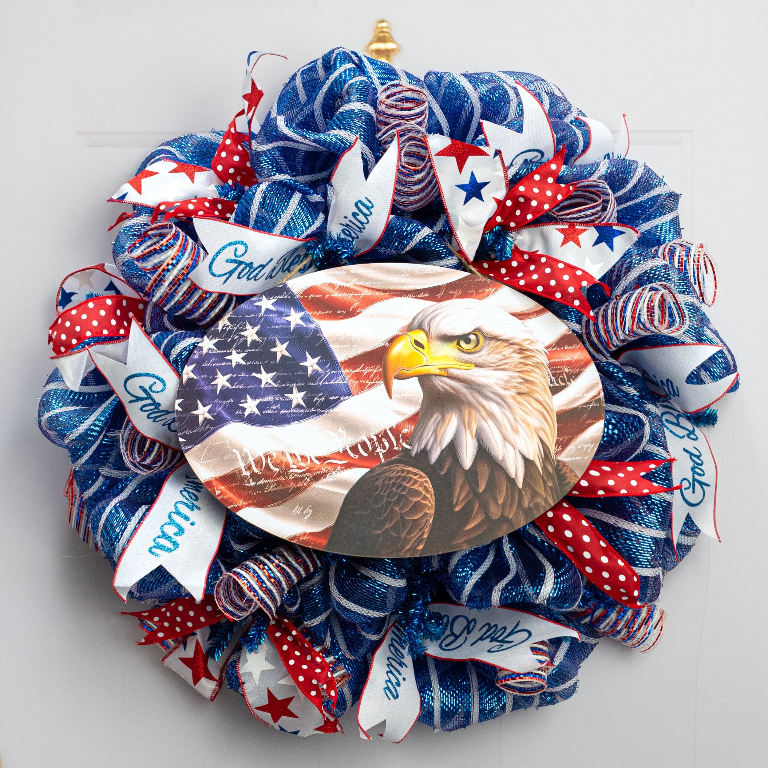 15" Oval Wooden Sign: American Flag Eagle Lifestyle Photo