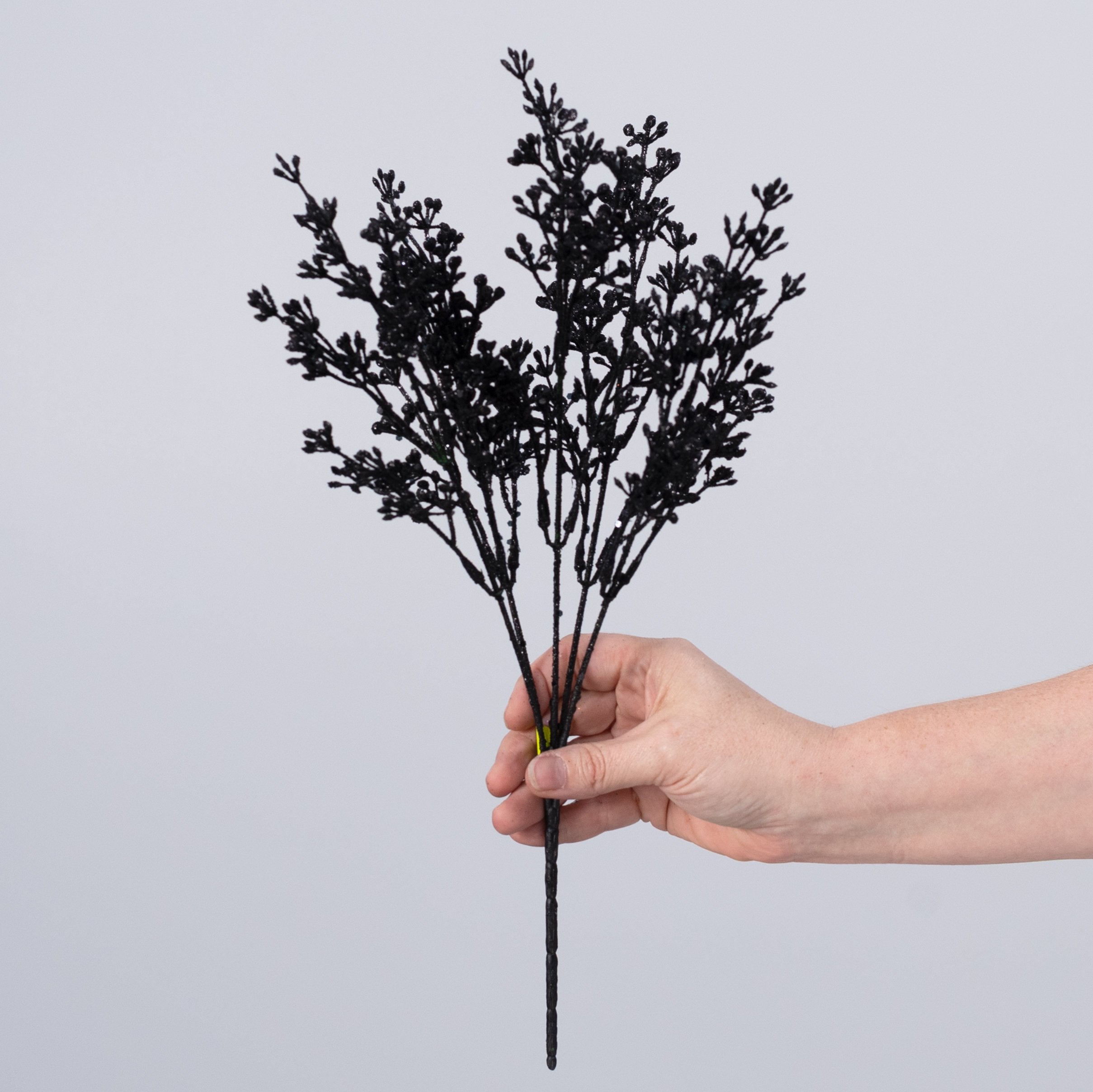15" Plastic Glittered Sedum Bush: Black (5 Stem) detail photo 3