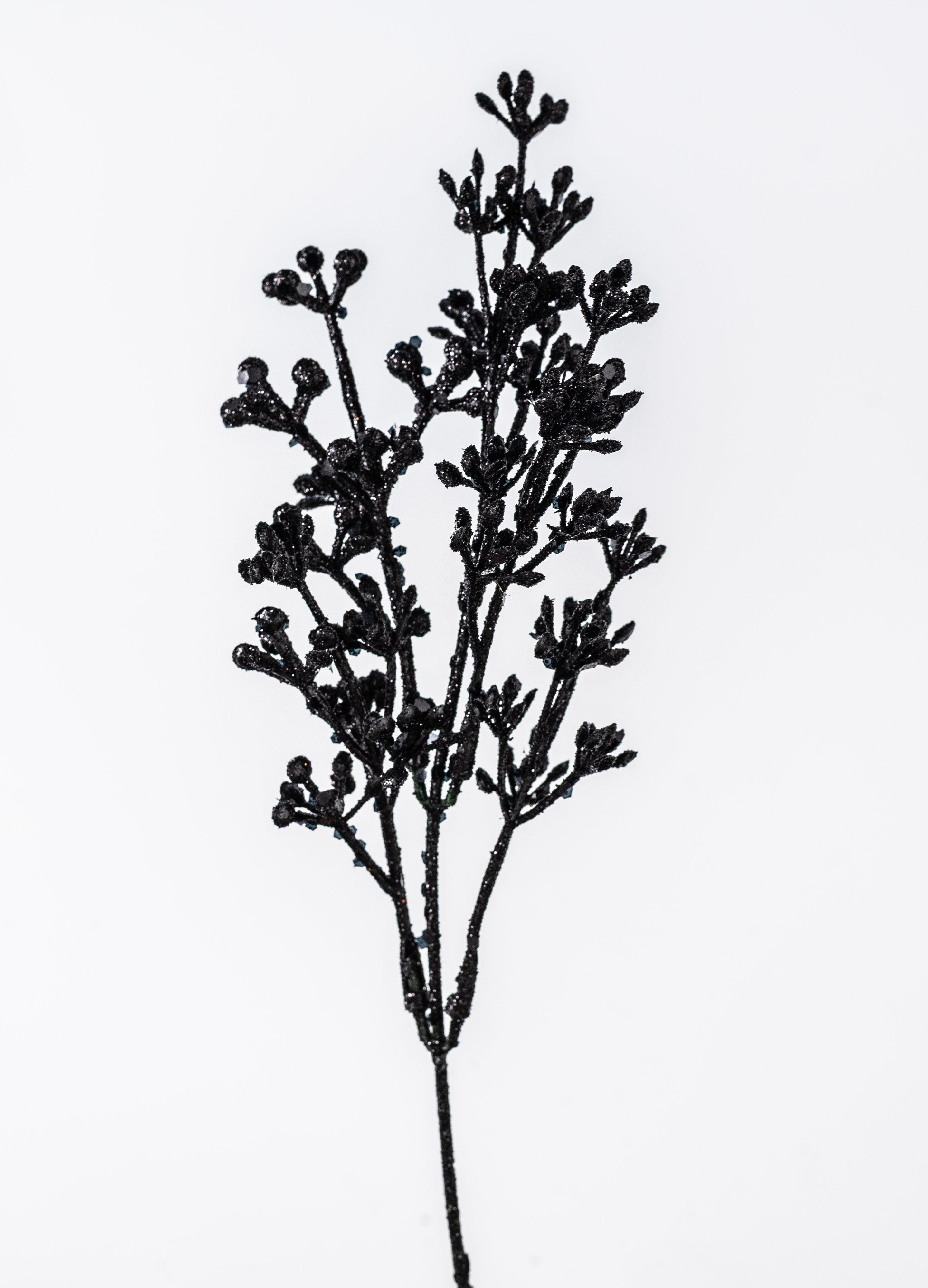 15" Plastic Glittered Sedum Bush: Black (5 Stem) detail photo 4