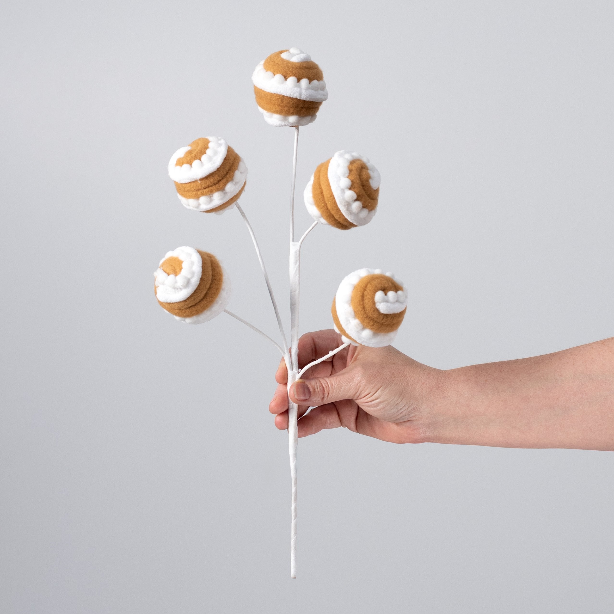16" Chenille Pom Pom Ball Spray: White Gingerbread detail photo 3
