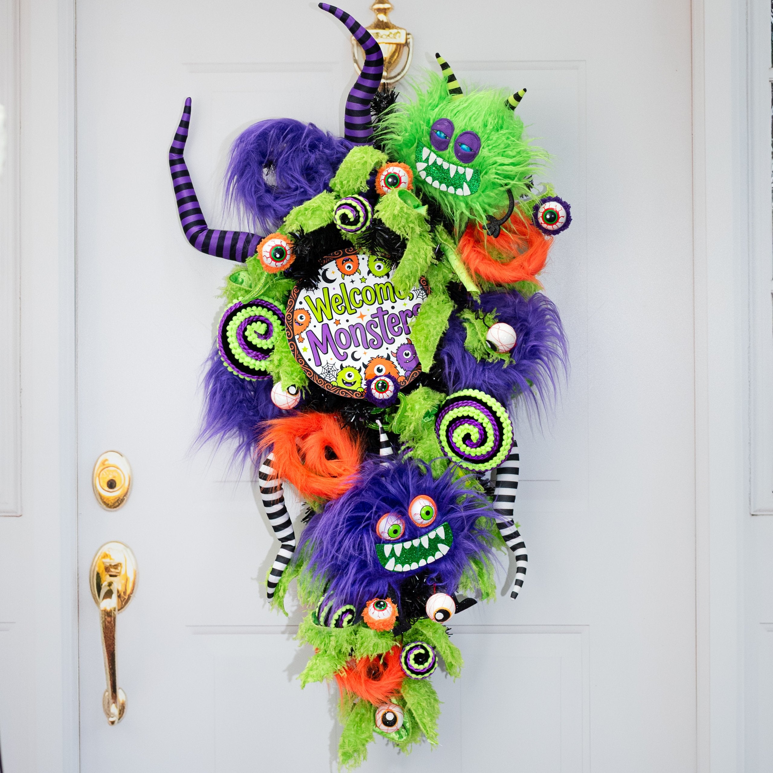 5" x 16" Chenille Pom Pom & Cording Lollipop Spray: Neon Lime, Purple & Black detail photo 4