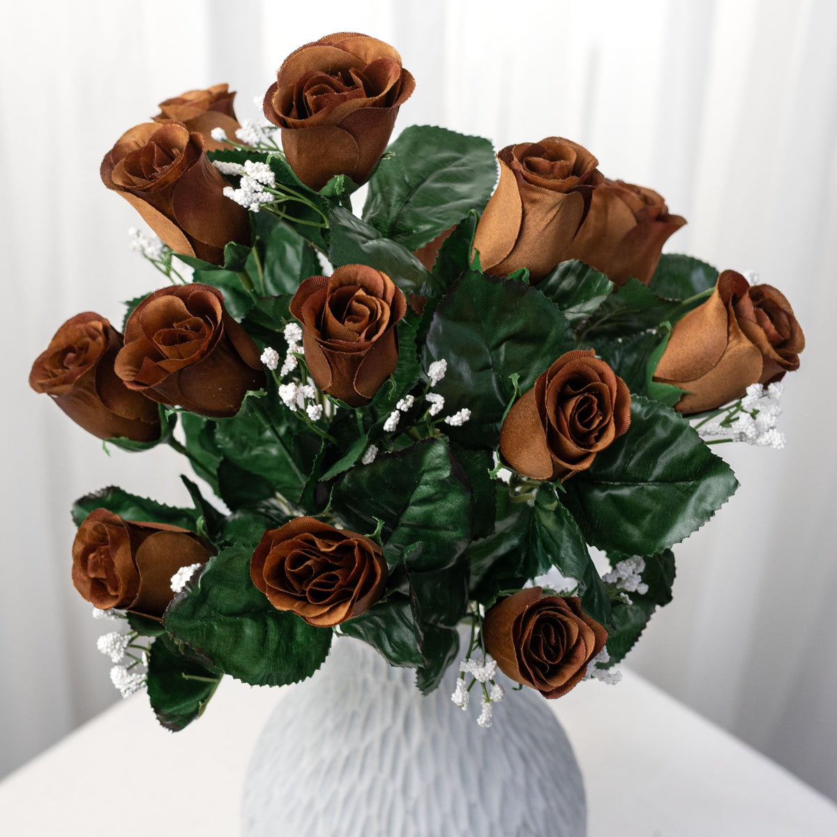 16" Colorfast Lillian Rose Bud Bush with Gypso: Espresso Brown (14 Stem) Item Number: 30308ESP