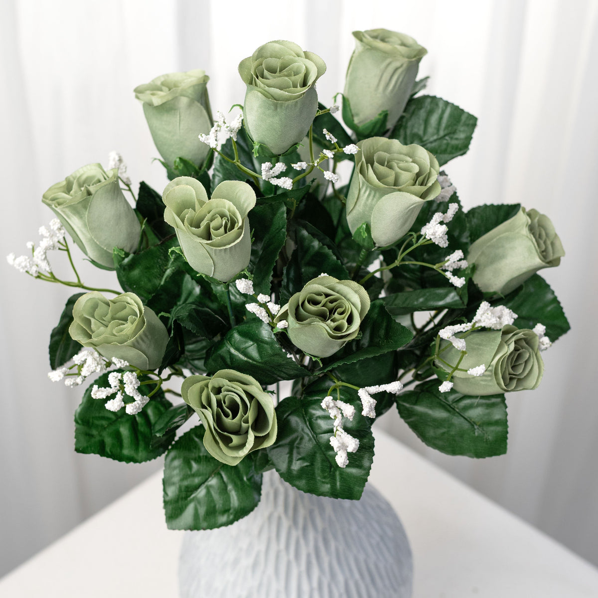 16" Colorfast Lillian Rose Bud Bush with Gypso: Sage Green Item Number: 30308SG