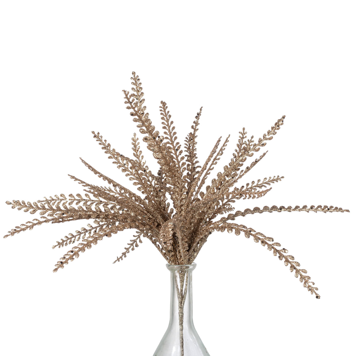 16" Glitter Plastic Button Fern Bush: Champagne Gold (5 Stem) Item Number: 86929CH