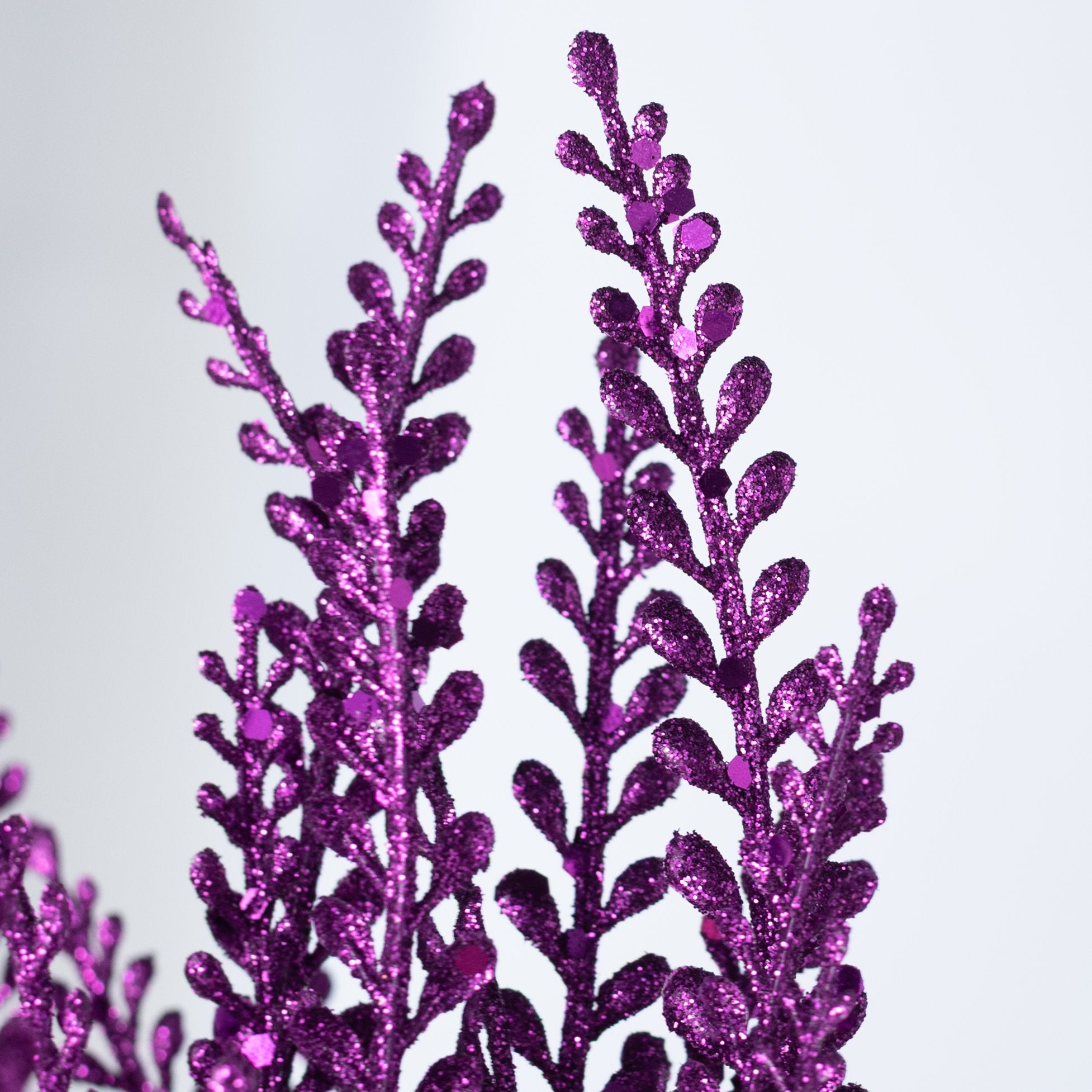 16" Glitter Plastic Button Fern Bush: Purple (5 Stem) Lifestyle Photo