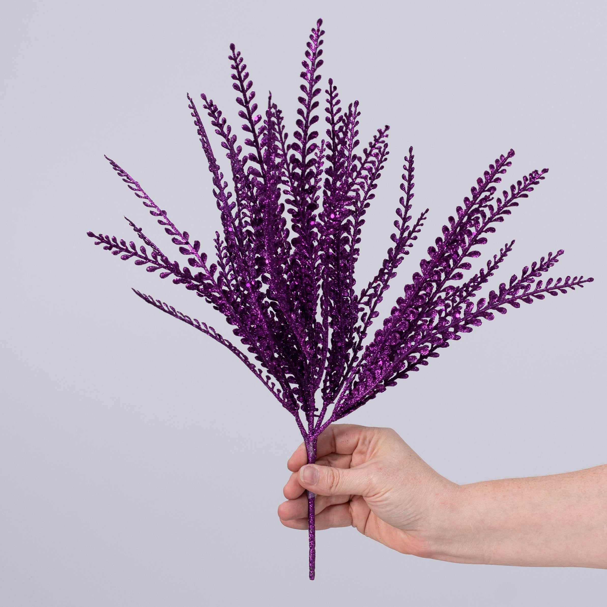 16" Glitter Plastic Button Fern Bush: Purple (5 Stem) detail photo 3