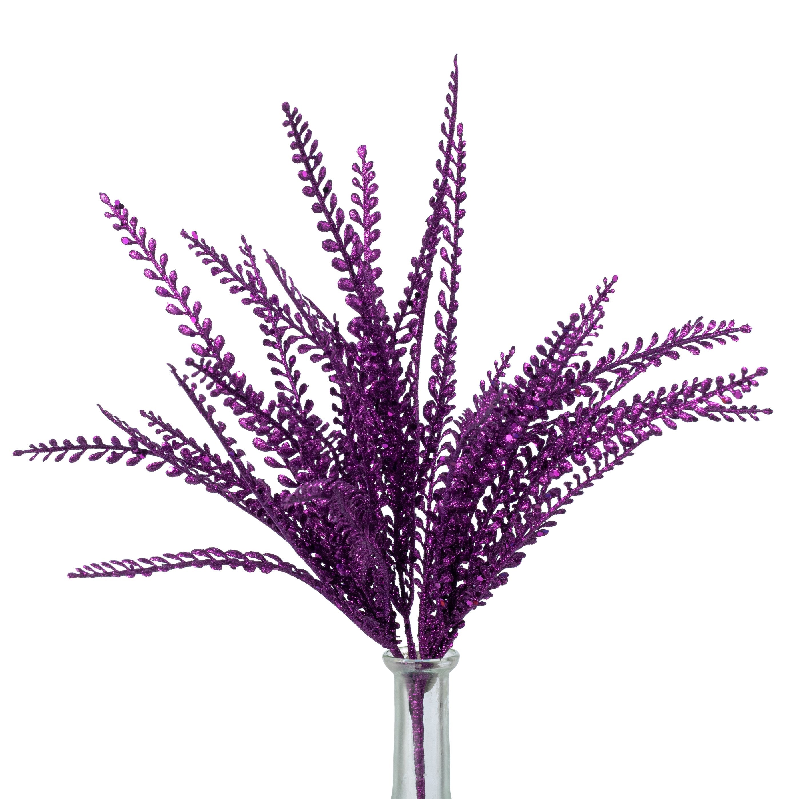 16" Glitter Plastic Button Fern Bush: Purple (5 Stem) Item Number: 57485PU