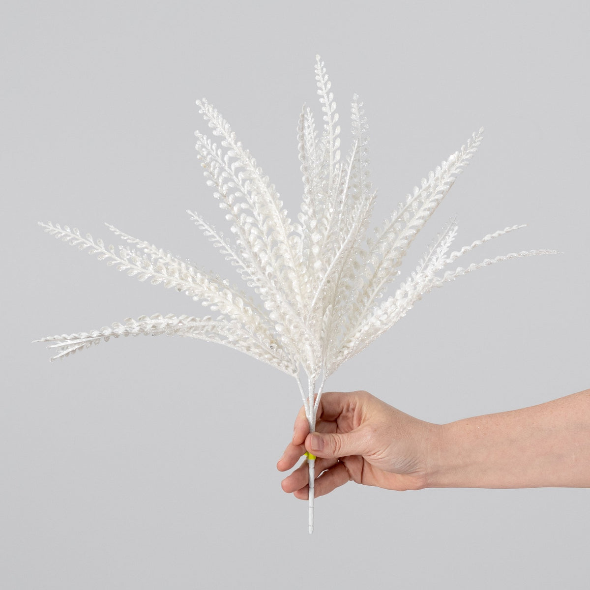 16" Glitter Plastic Button Fern Bush: White (5 Stem) detail photo 3
