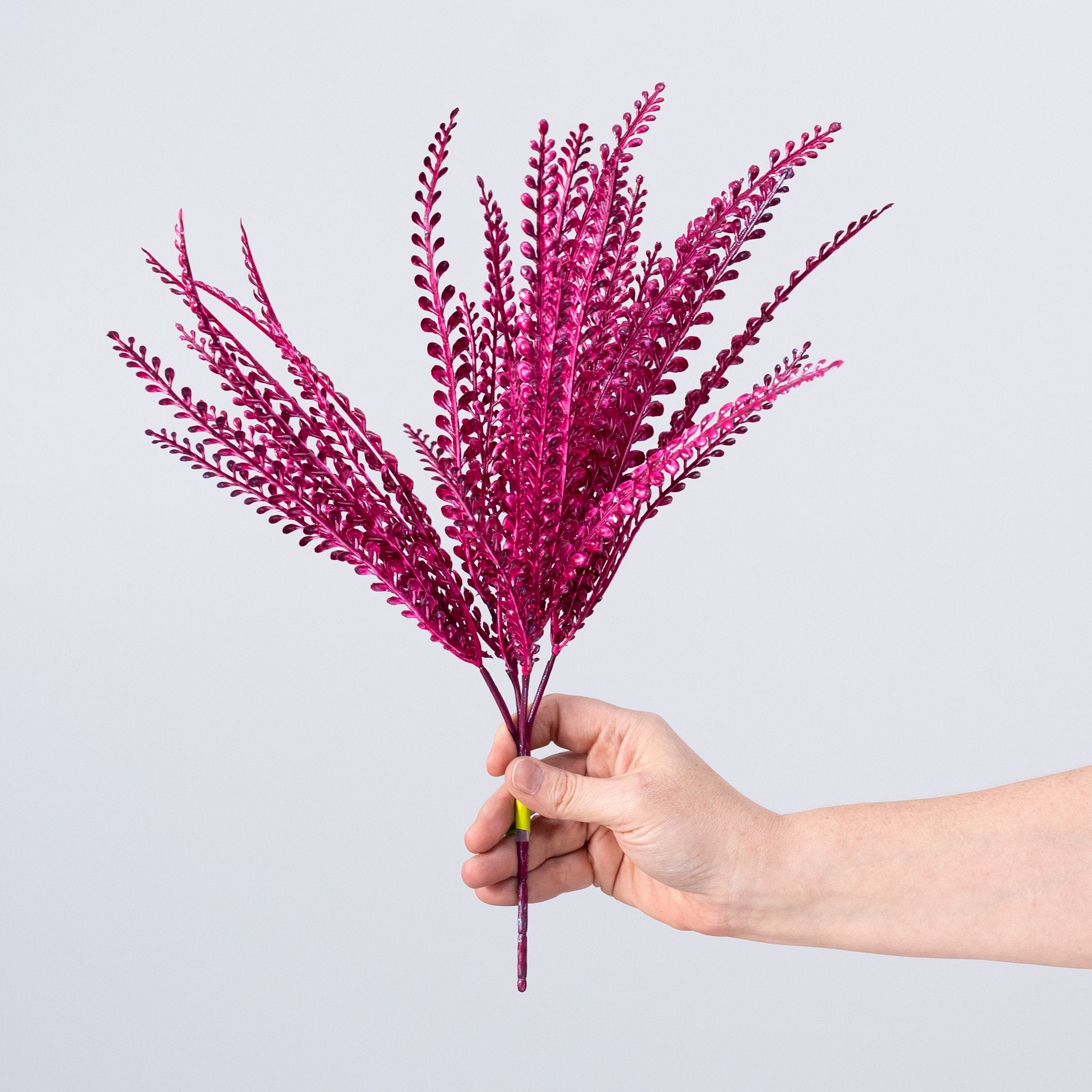 16" Plastic Leaf Button Fern Bush: Iridescent Fuchsia Pink (5 Stem) detail photo 3
