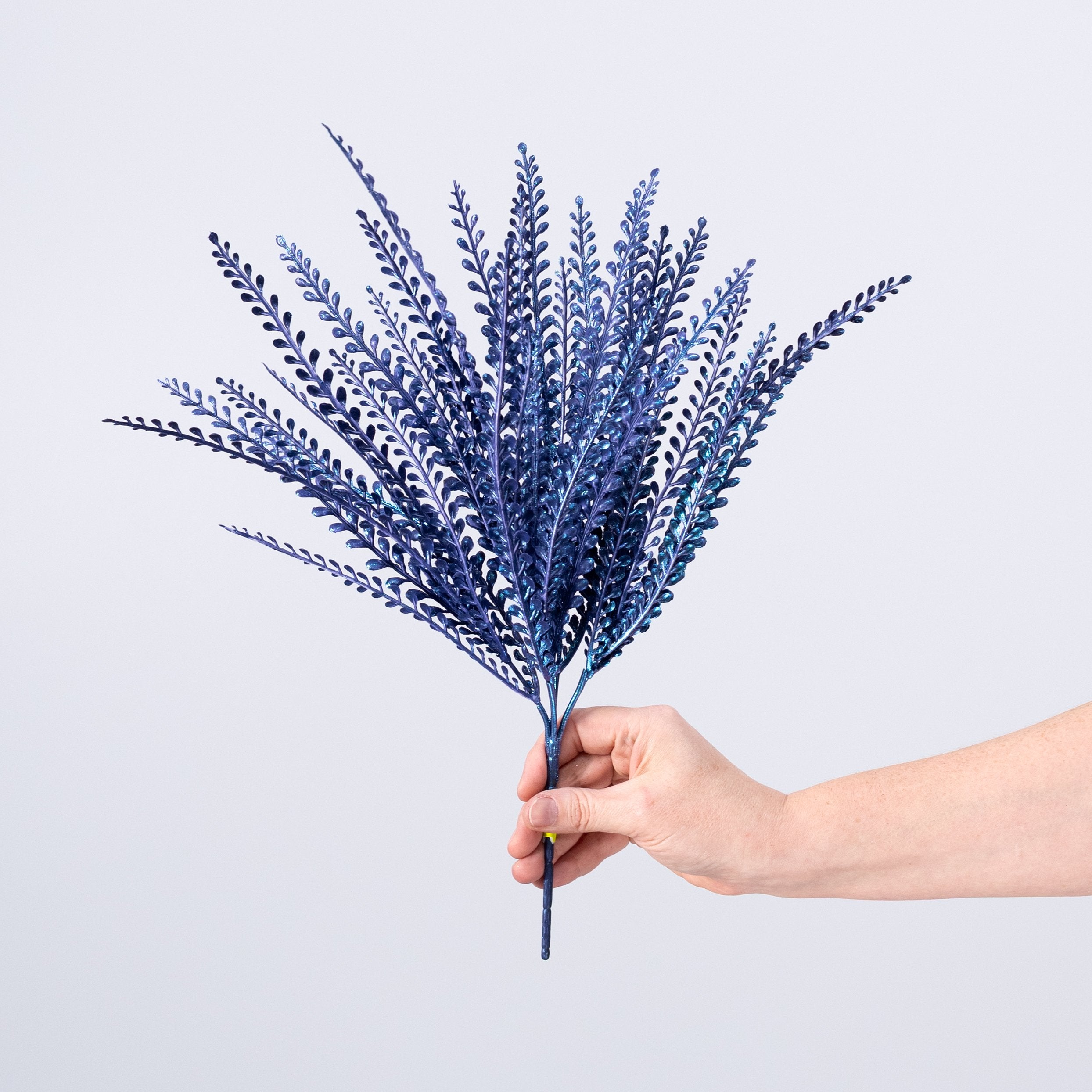 16" Plastic Leaf Button Fern Bush: Iridescent Purple (5 Stem) detail photo 3