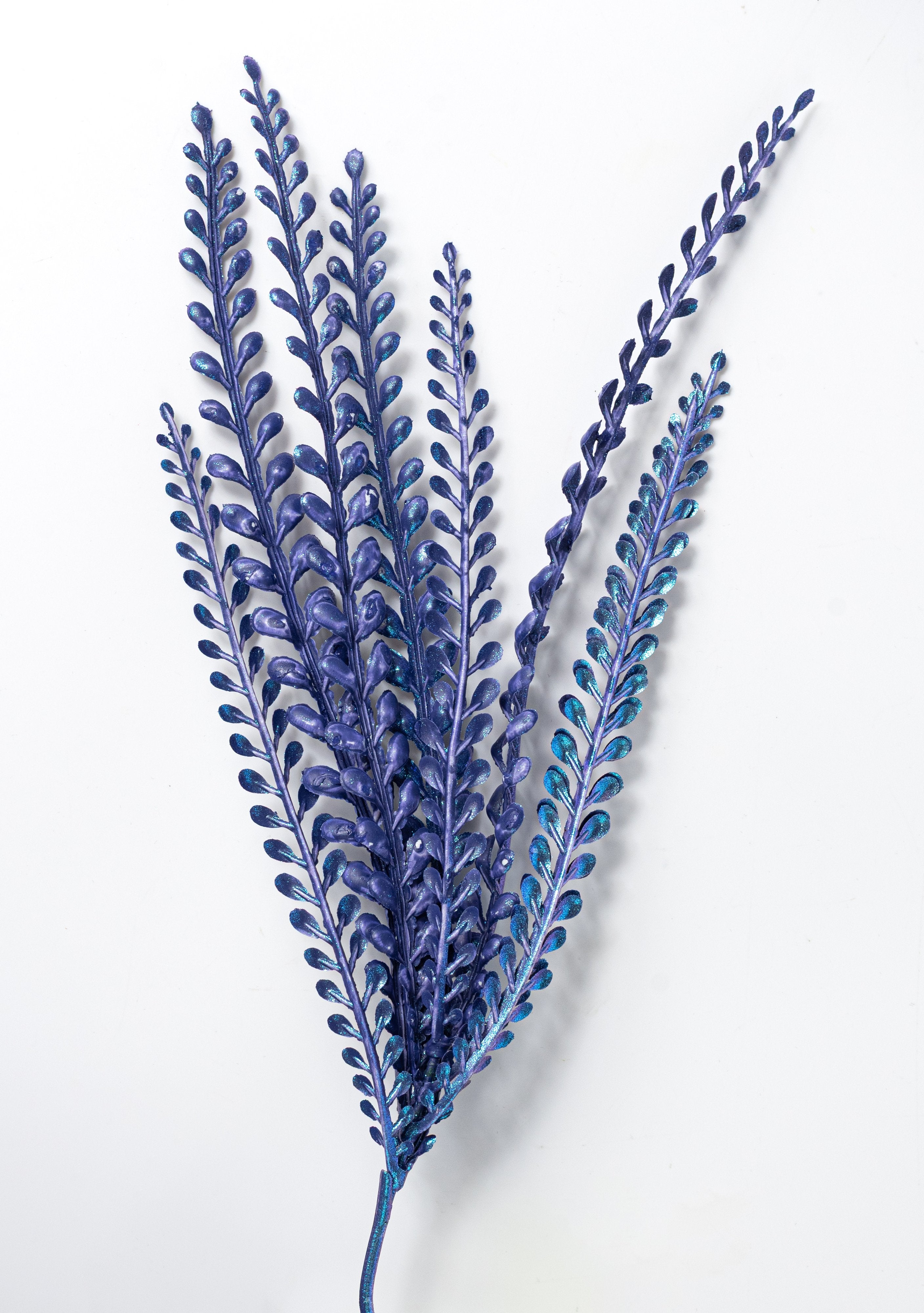 16" Plastic Leaf Button Fern Bush: Iridescent Purple (5 Stem) detail photo 4