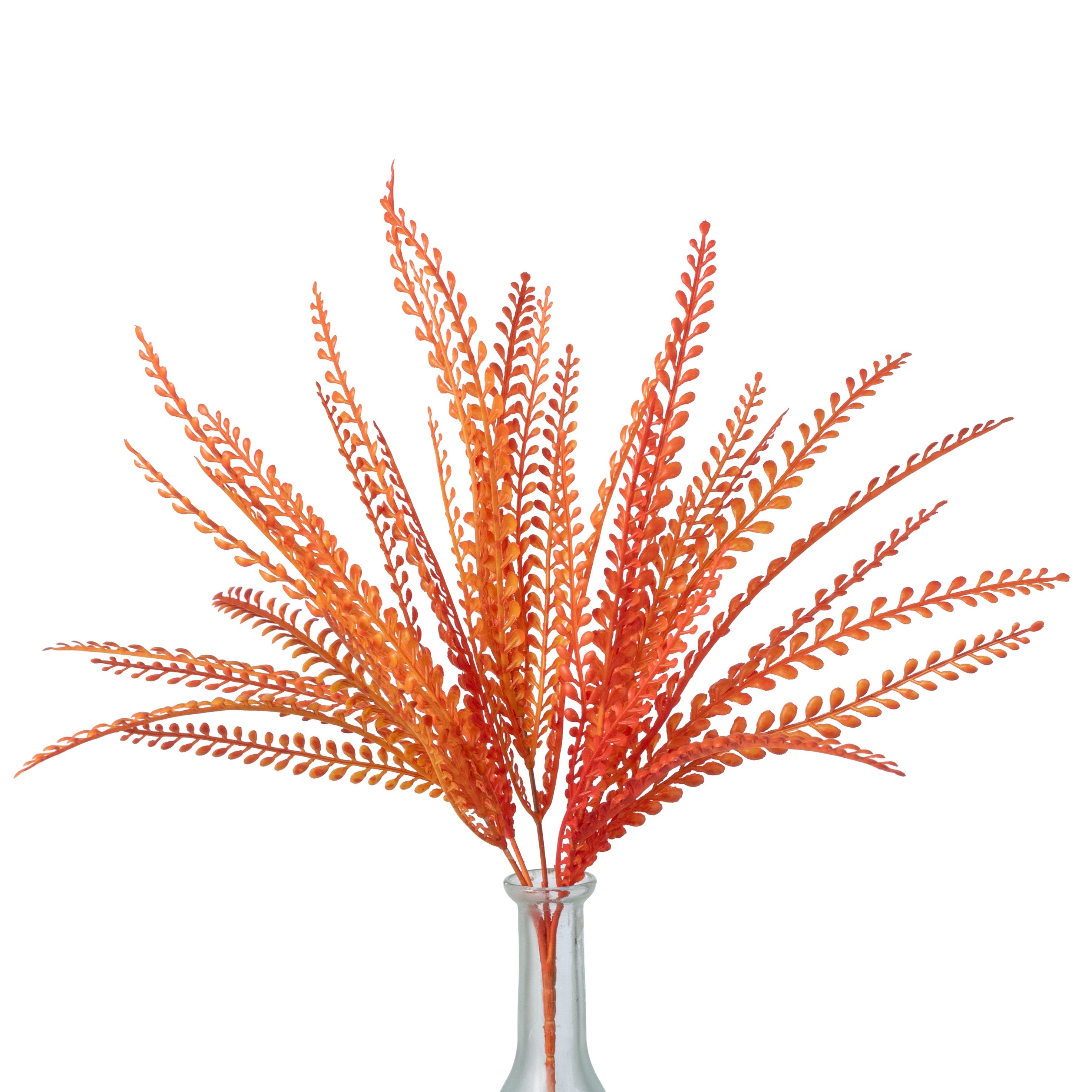 16" Plastic Leaf Button Fern Bush: Orange (5 Stem) Item Number: 57497OR