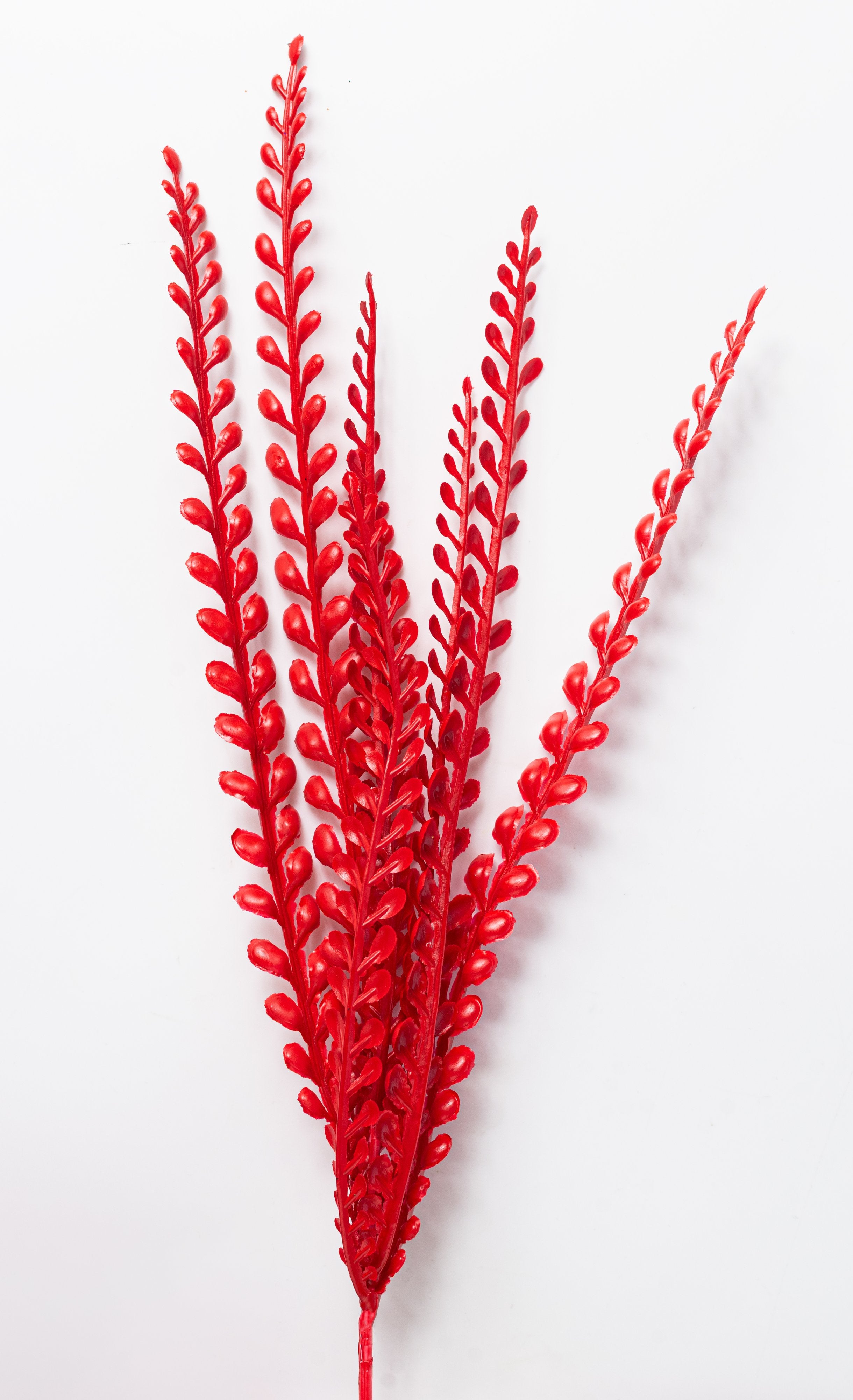 16" Plastic Leaf Button Fern Bush: Red (5 Stem) detail photo 4