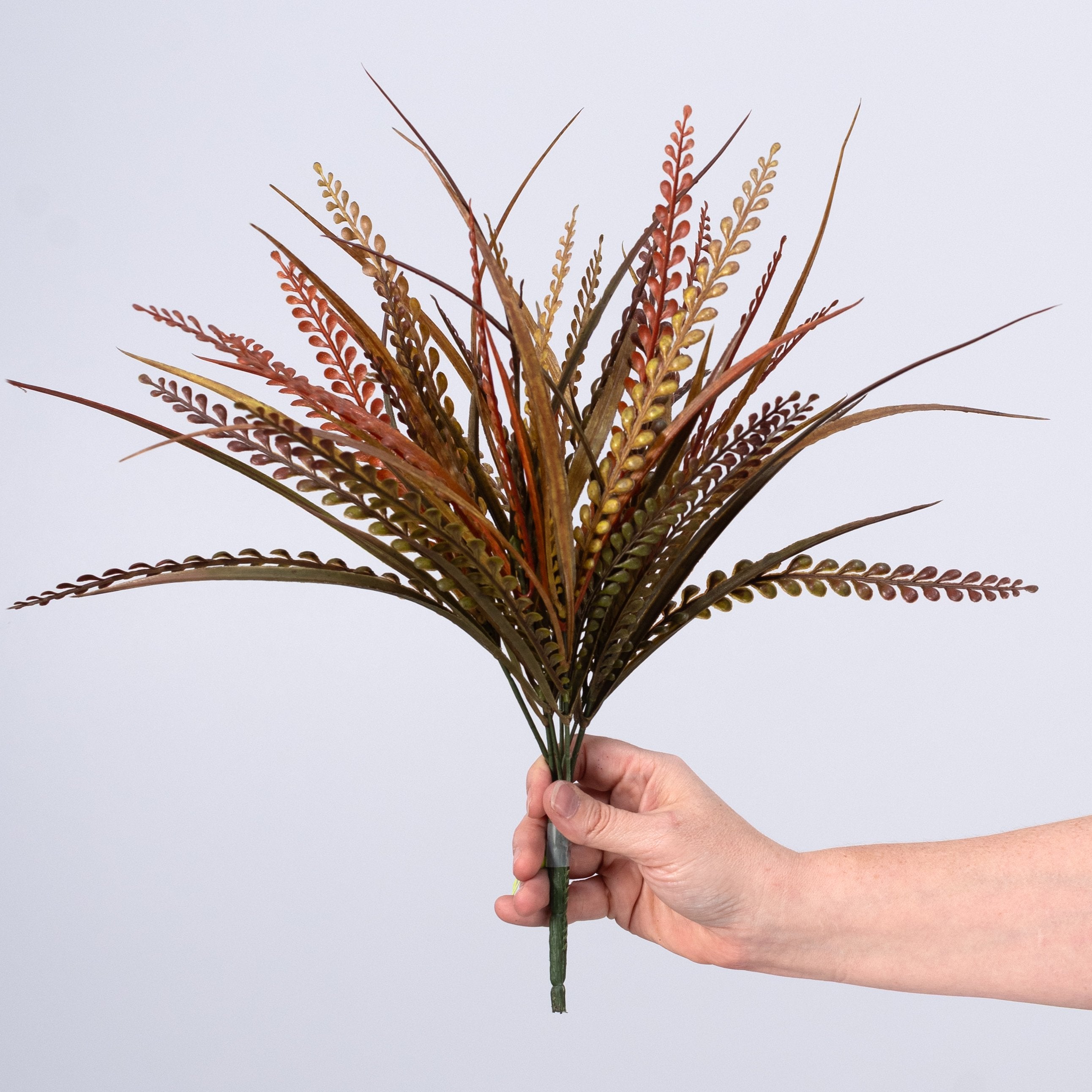 16" Plastic Mixed Grass & Button Fern Bush: Fall detail photo 3