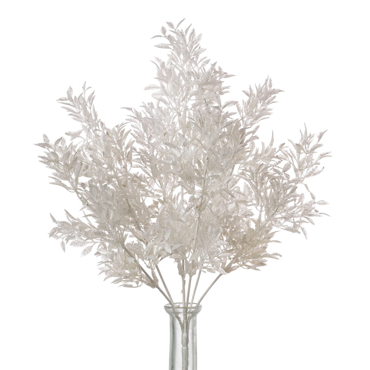 16" Tea Leaf Bush: Pearl White & Silver (7 Stem) Item Number: XS262927