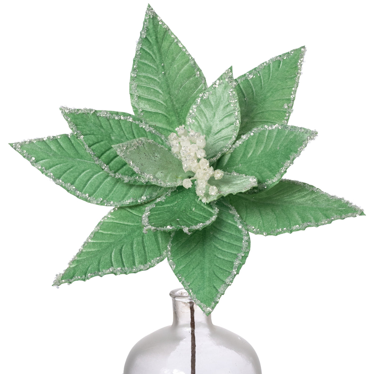 17" x 23" Iced Sequin Poinsettia Stem: Mint Green Item Number: XS419855