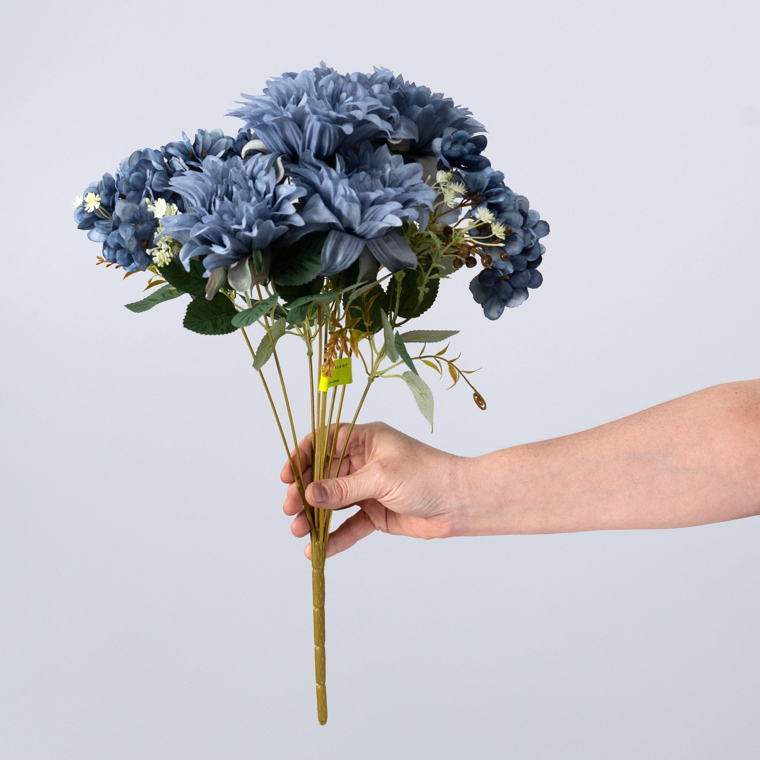 17" Dahlia & Hydrangea Bush: Smoke Blue (9 Stem) detail photo 3