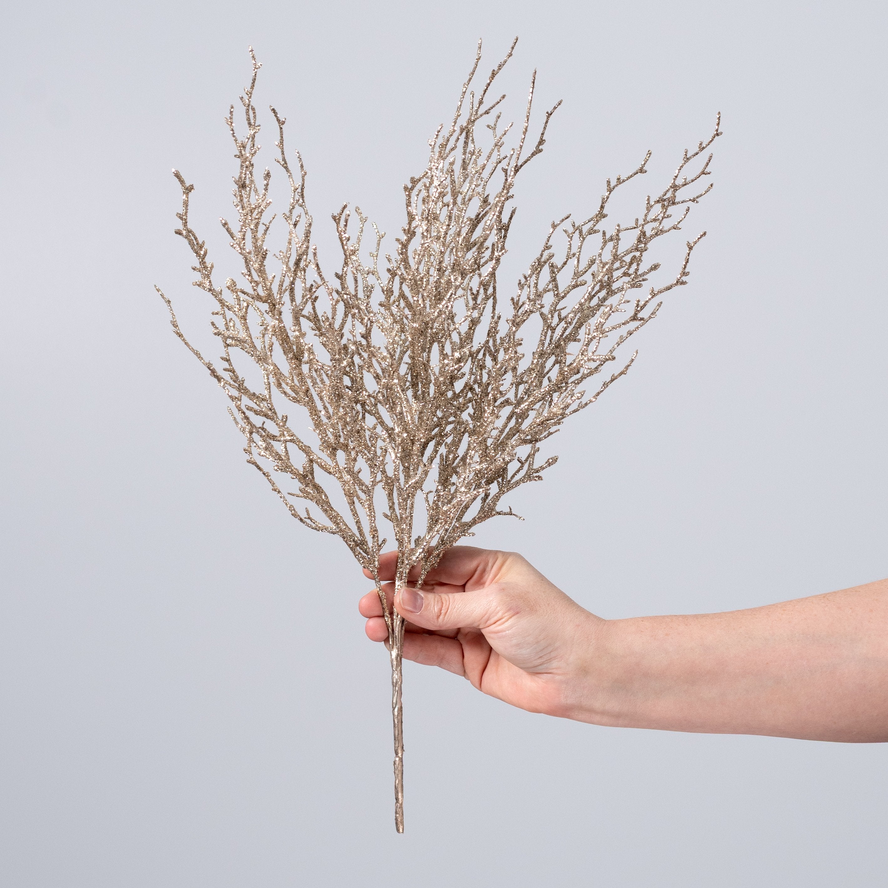 17" Glitter Twig Bush: Champagne Gold detail photo 3
