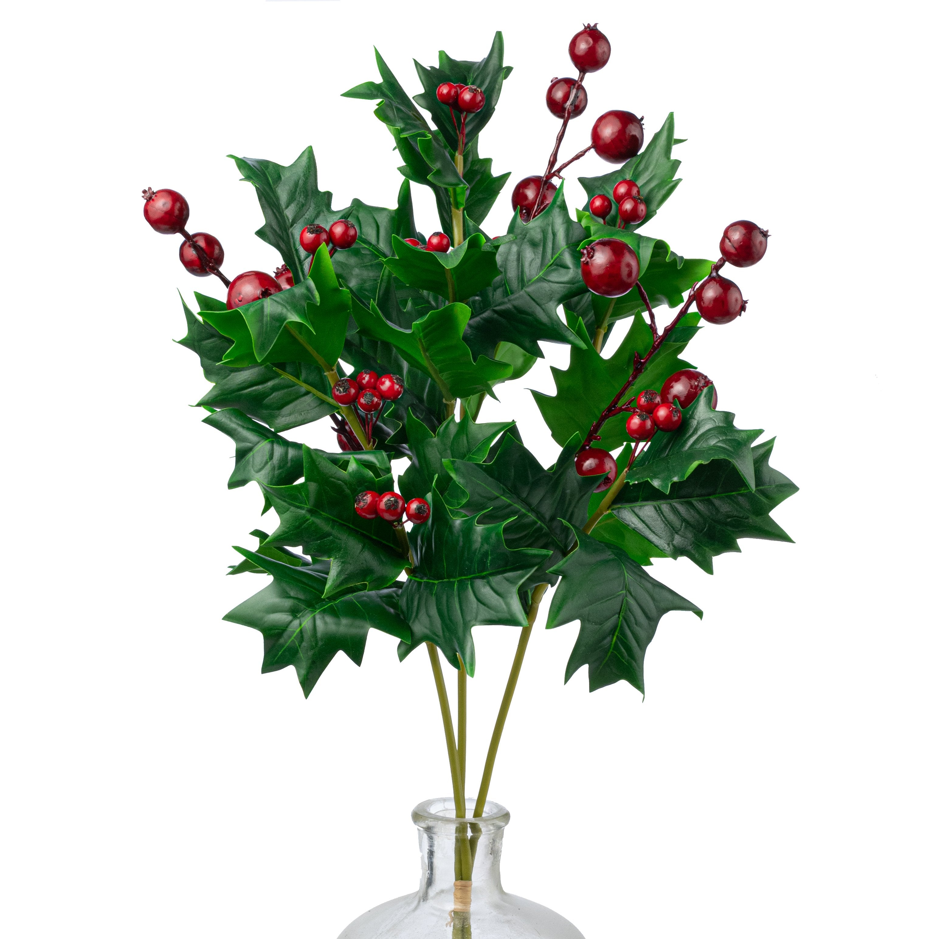 17" Holly Leaf & Berries Pick Bundle (3 Stem) Item Number: 2825283GR