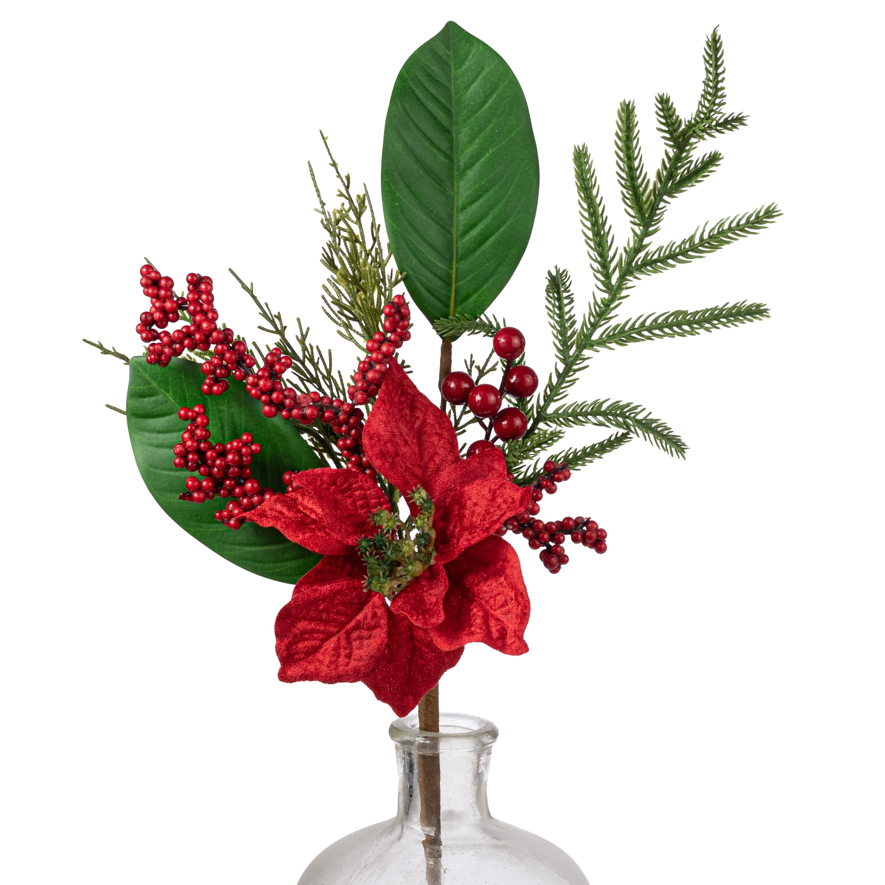 17" Poinsettia, Pine, Berry & Magnolia Spray Item Number: 65921