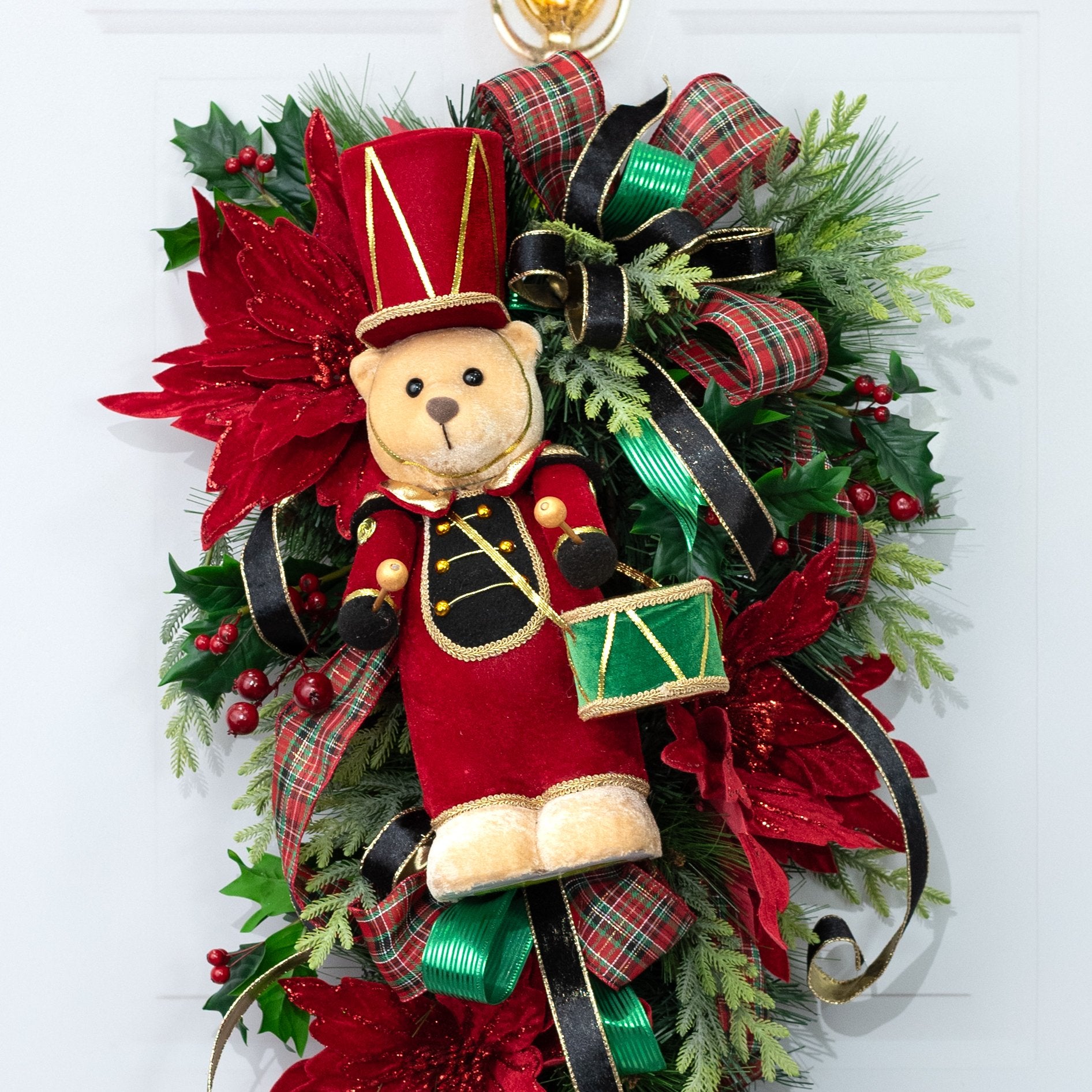17" Standing Bear with Drum Decor: Red & Green Lifestyle Photo