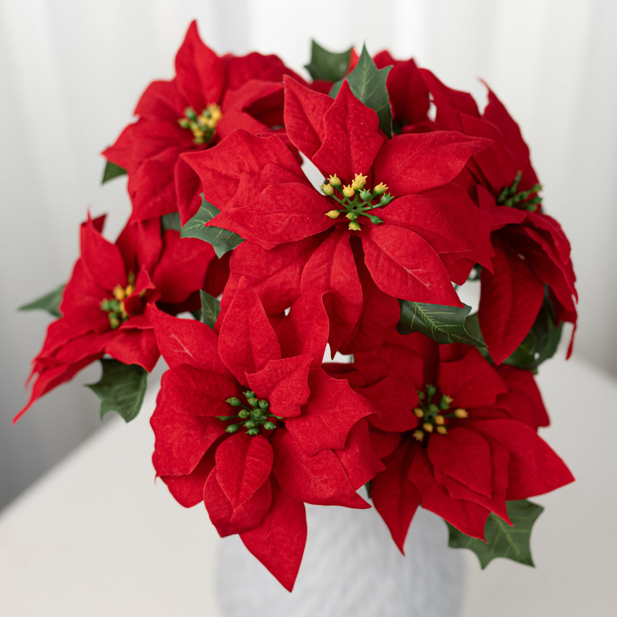 17" Velvet Poinsettia Bush: Red (7 Stem) Item Number: 84235RD