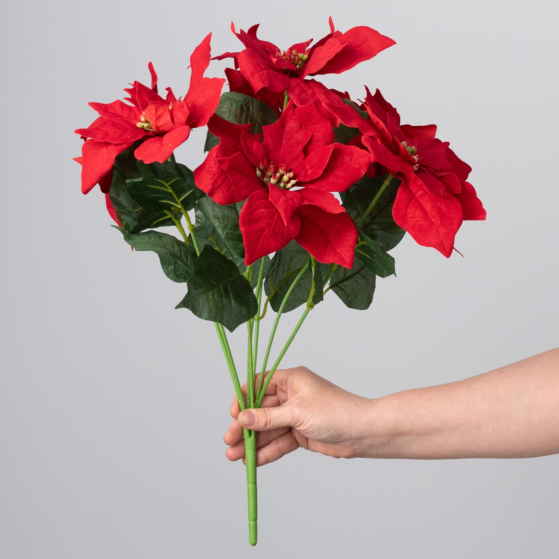 18" Artificial Poinsettia Bush: Red (7 Stem) detail photo 3