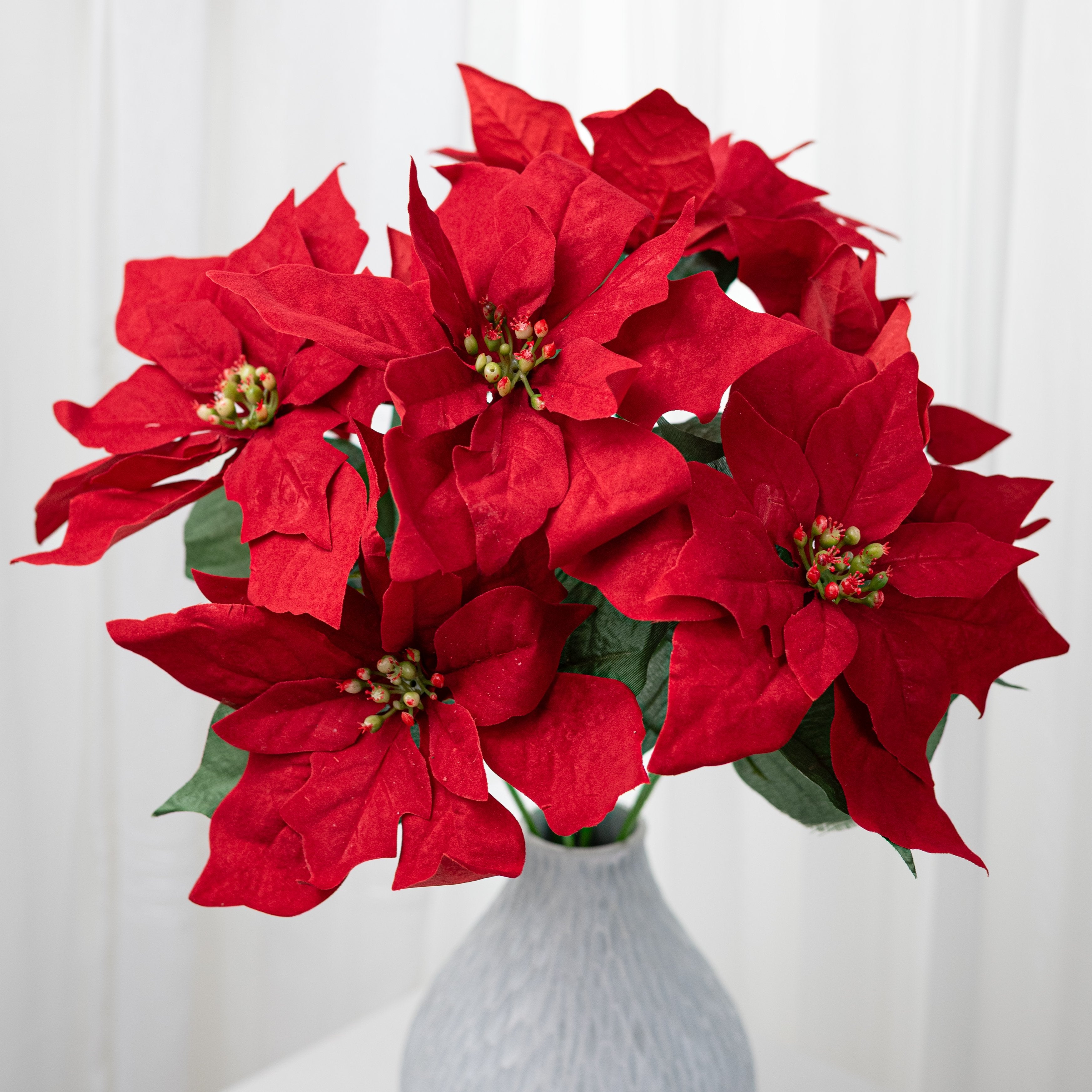 18" Artificial Poinsettia Bush: Red (7 Stem) Item Number: 86580RD