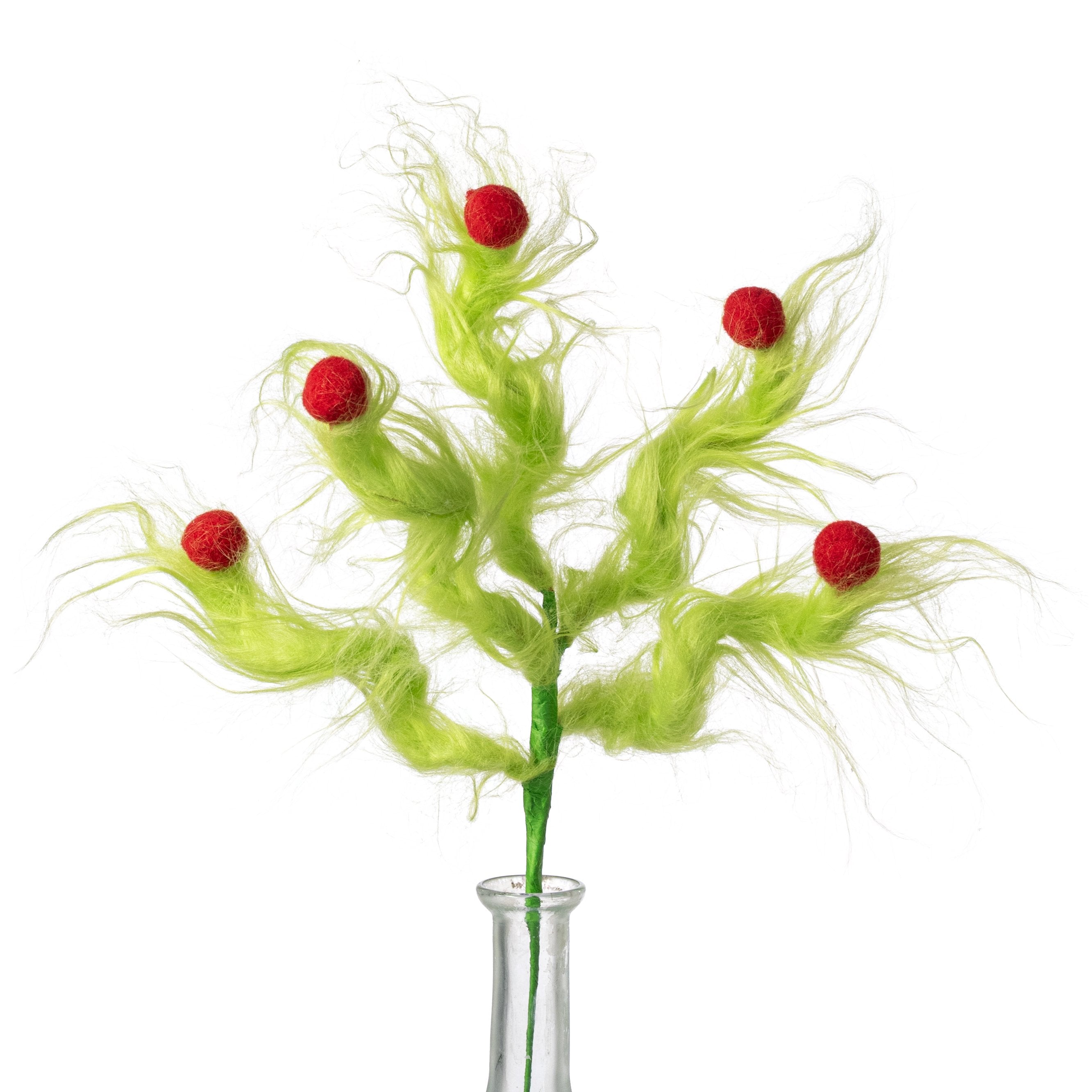18" Furry Fabric & Ball Spray: Green & Red Item Number: 276403