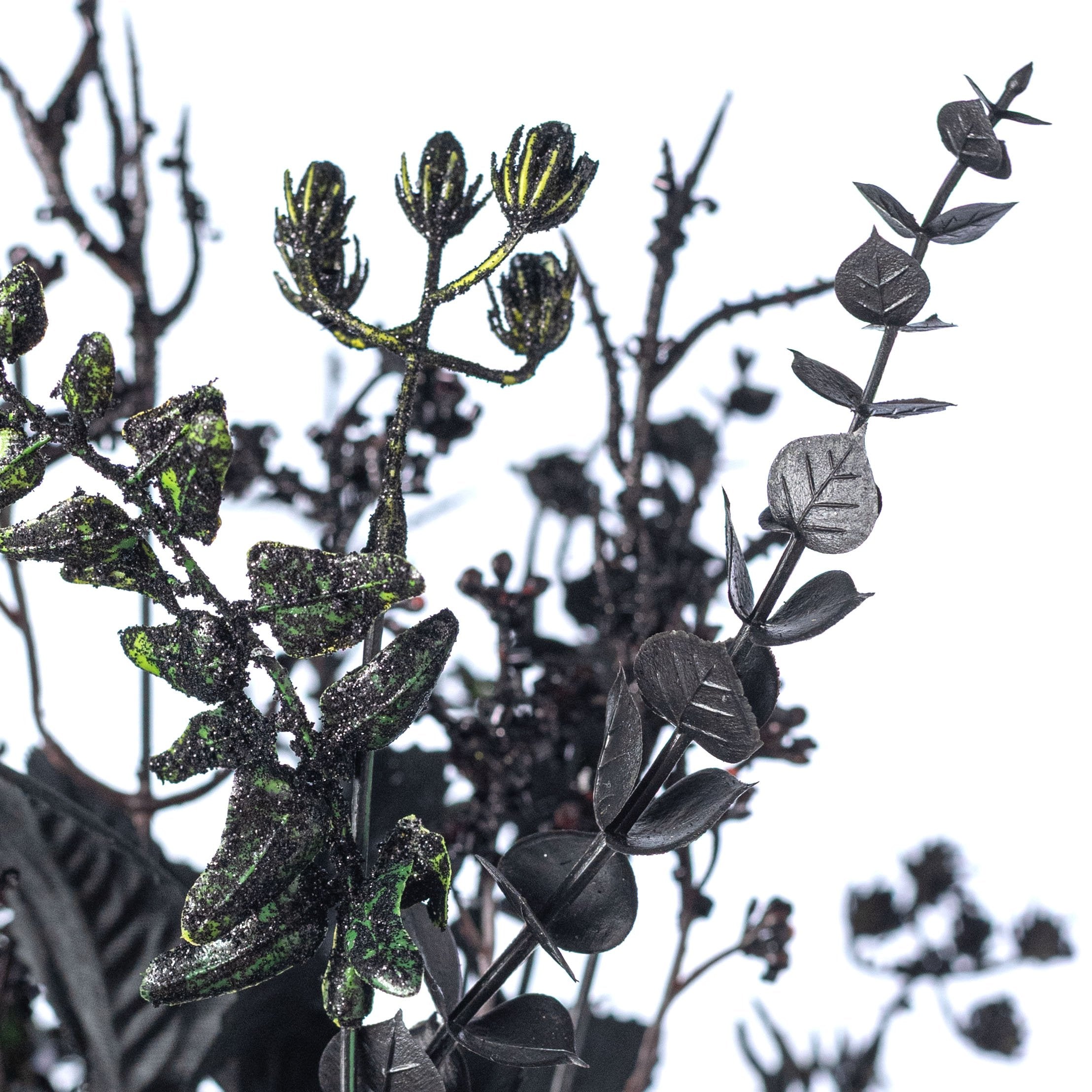 18" Glitter Leaves & Twigs Filler Bush: Black (14 Stem) detail photo 4
