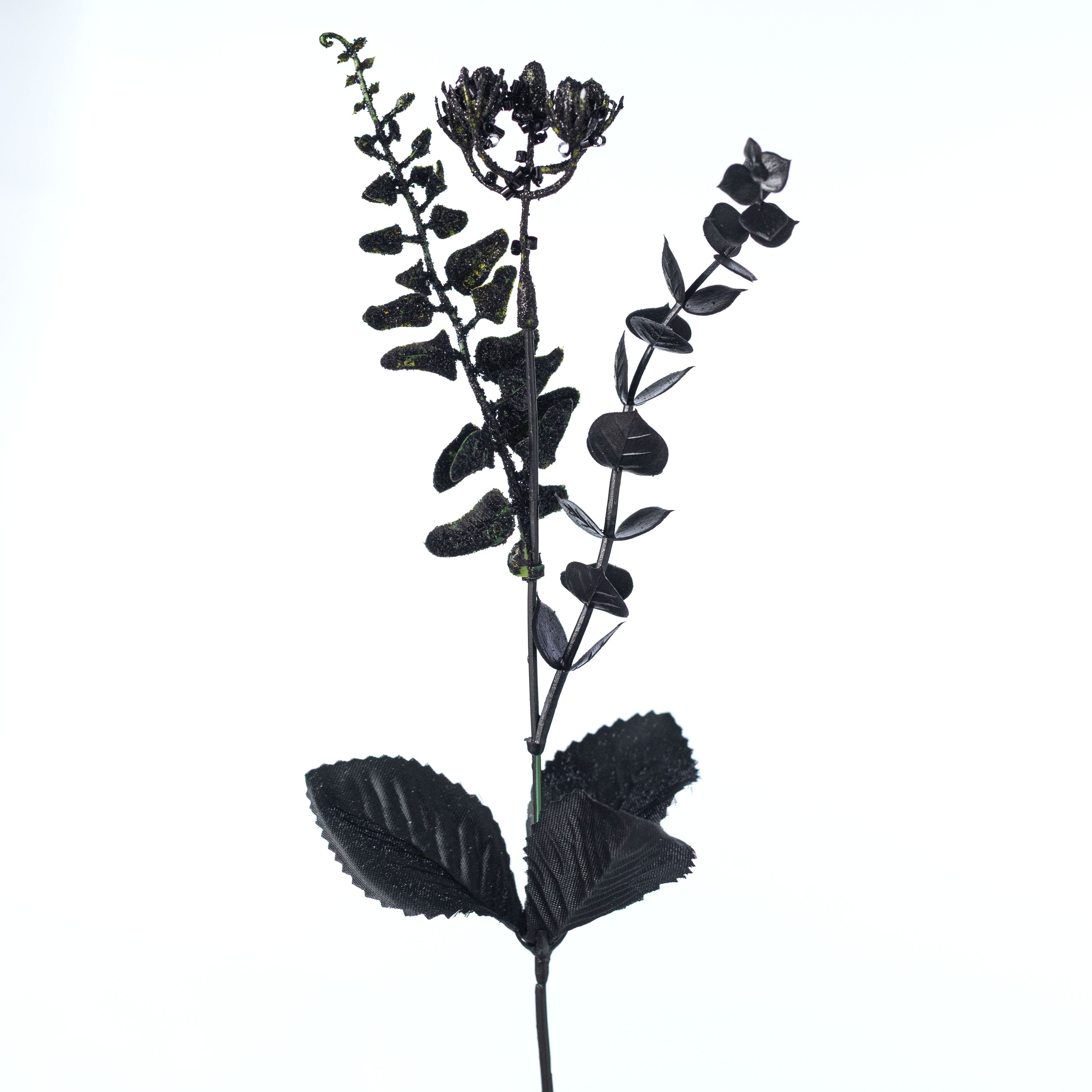 18" Glitter Leaves & Twigs Filler Bush: Black (14 Stem) detail photo 5