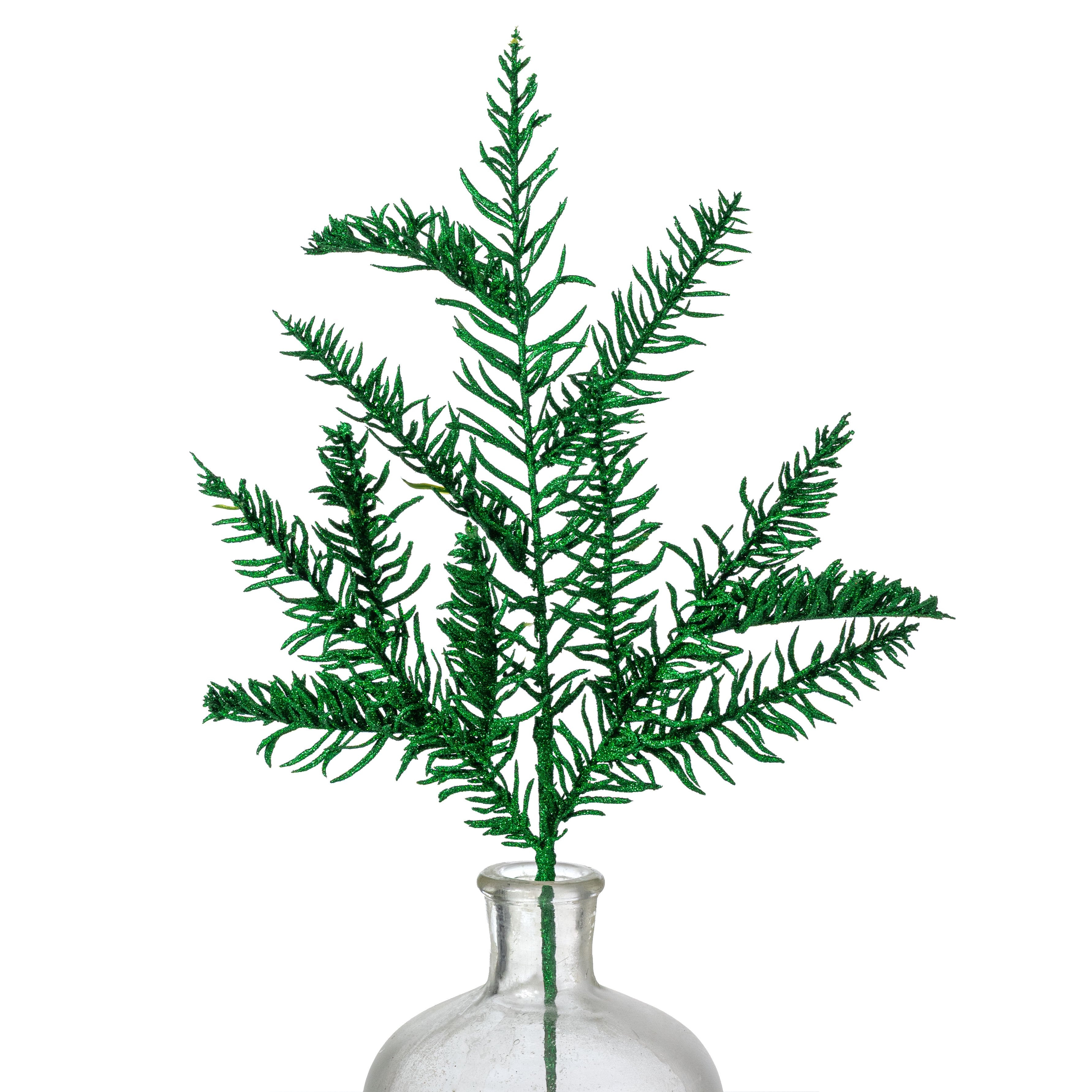 18" Glittered Noble Pine Spray: Laser Emerald Green Item Number: XV765906
