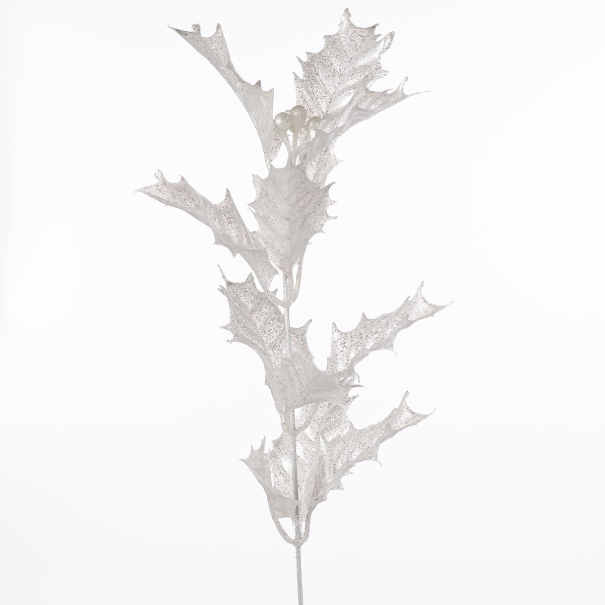 18" Holly Leaf Bush: Pearl White & Silver (5 Stem) detail photo 4