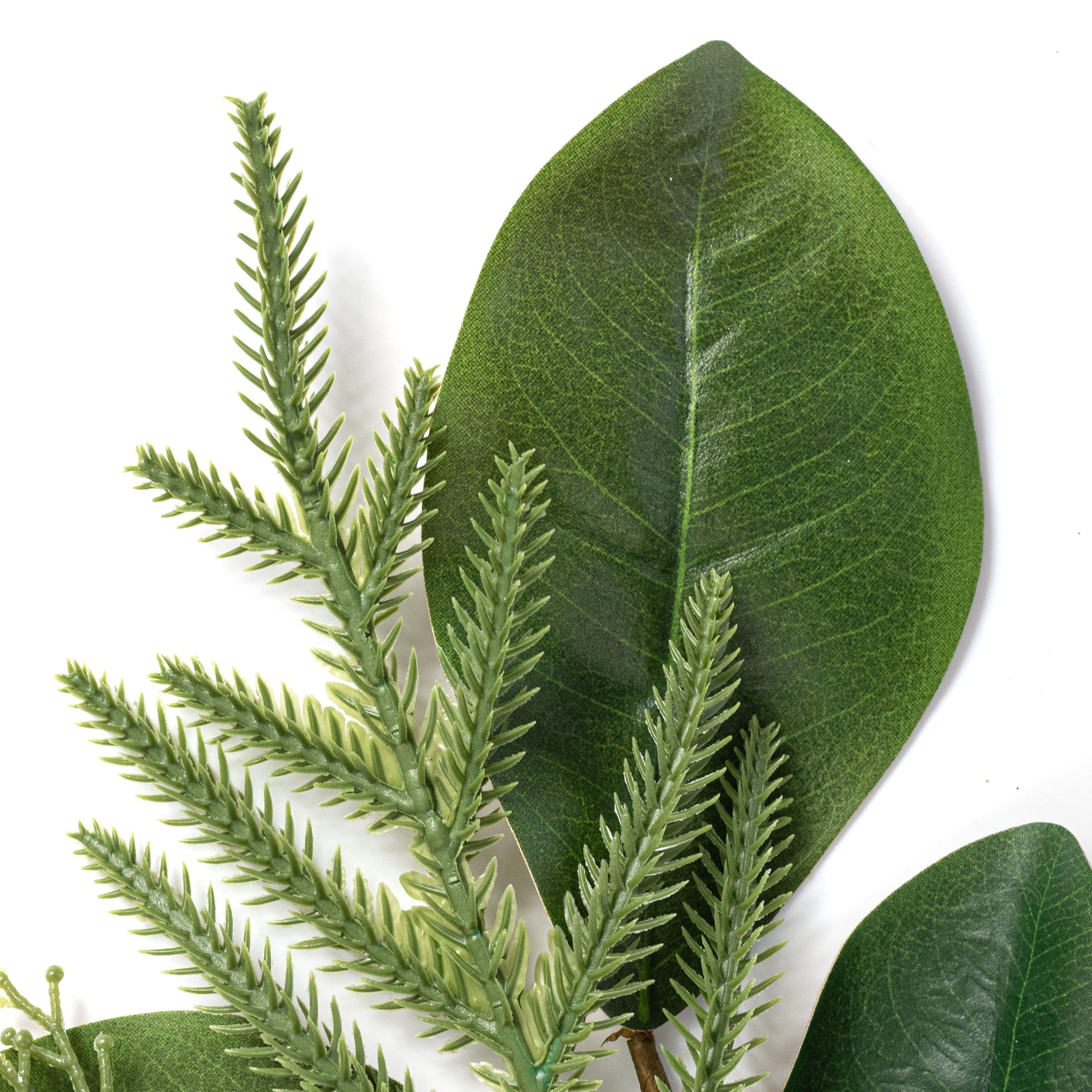 18" Magnolia Leaves with Norfolk & Cedar Pine Bush Lifestyle Photo