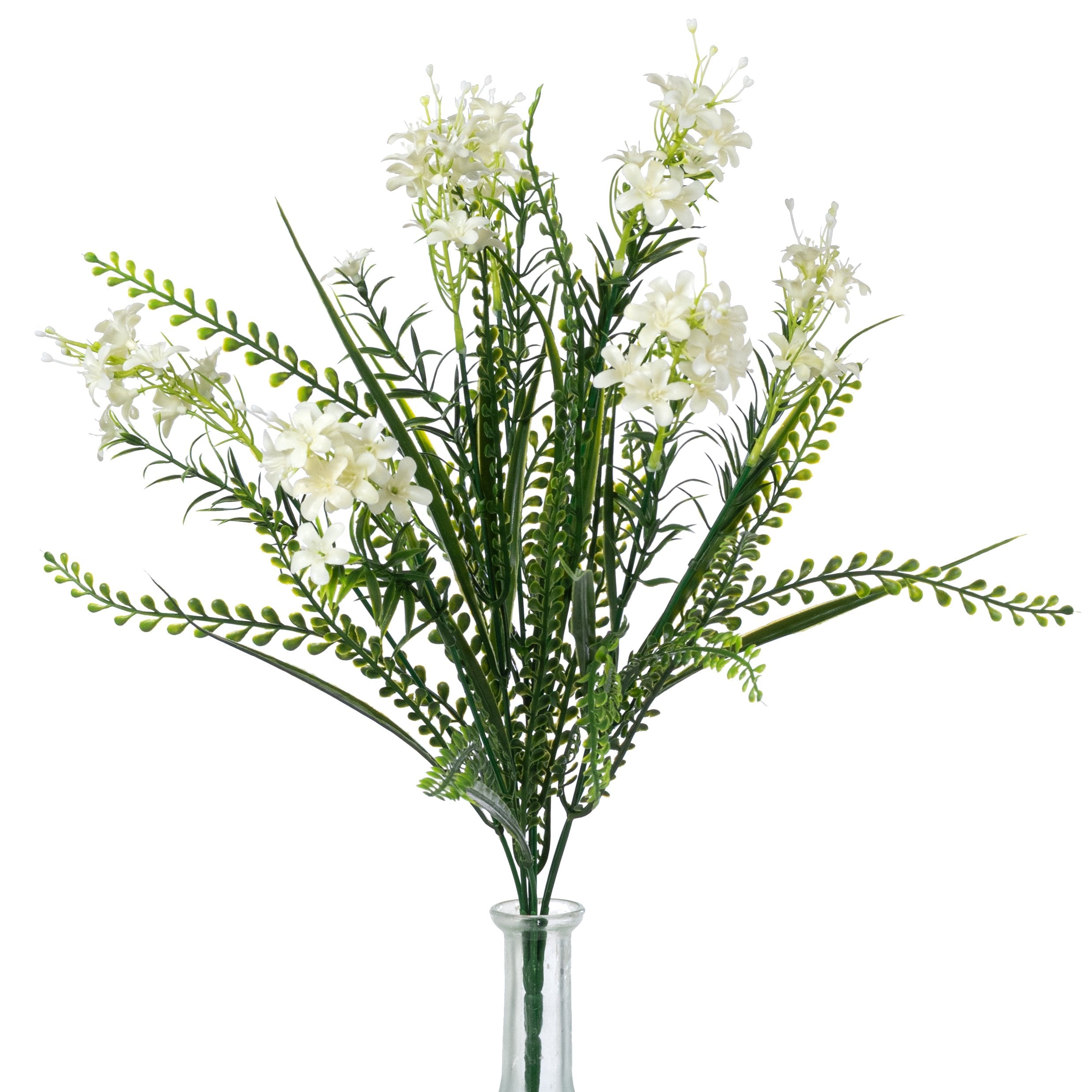 18" Plastic Star Flower Bead Grass Bush: Cream (7 Stem) Item Number: 13704CM