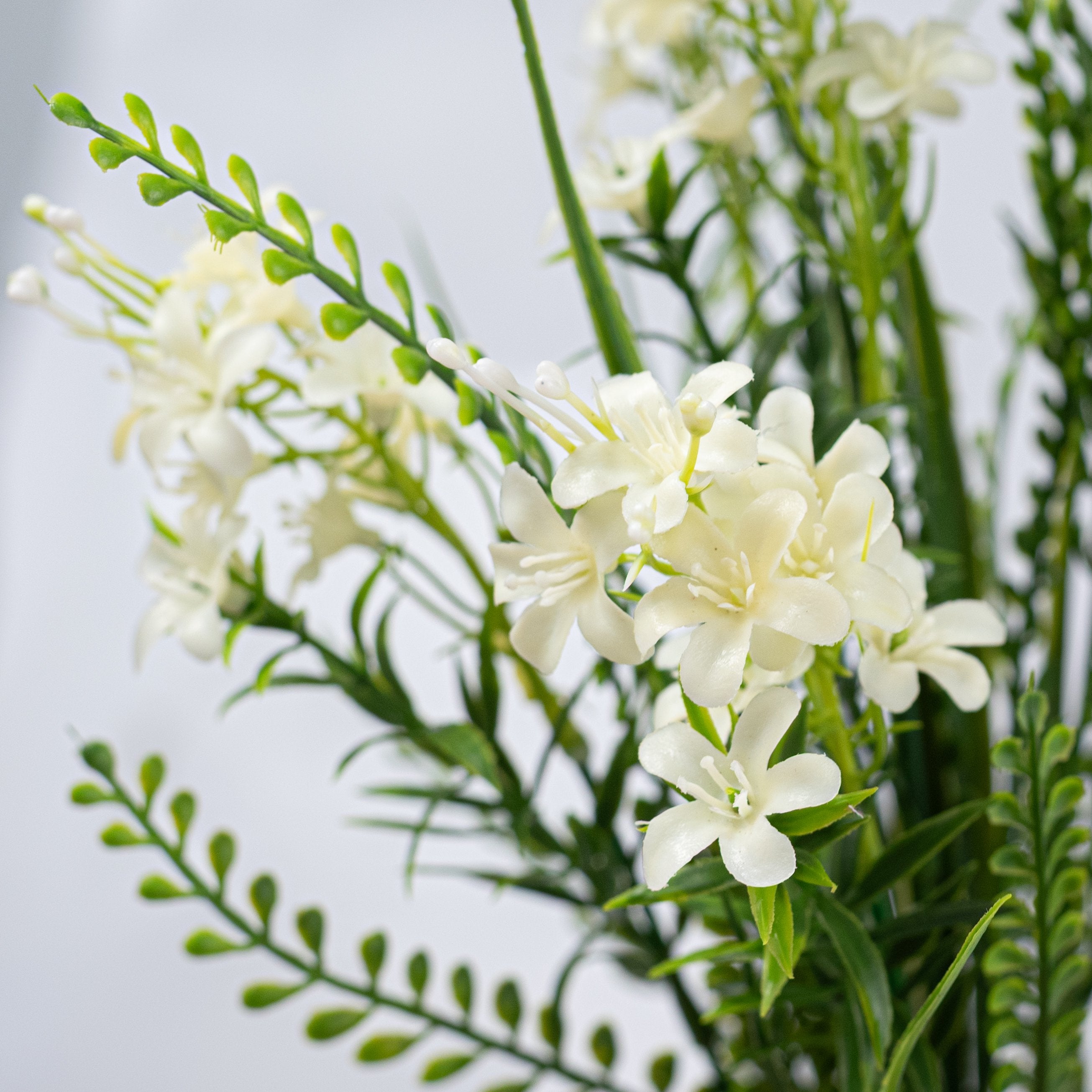 18" Plastic Star Flower Bead Grass Bush: Cream (7 Stem) Lifestyle Photo
