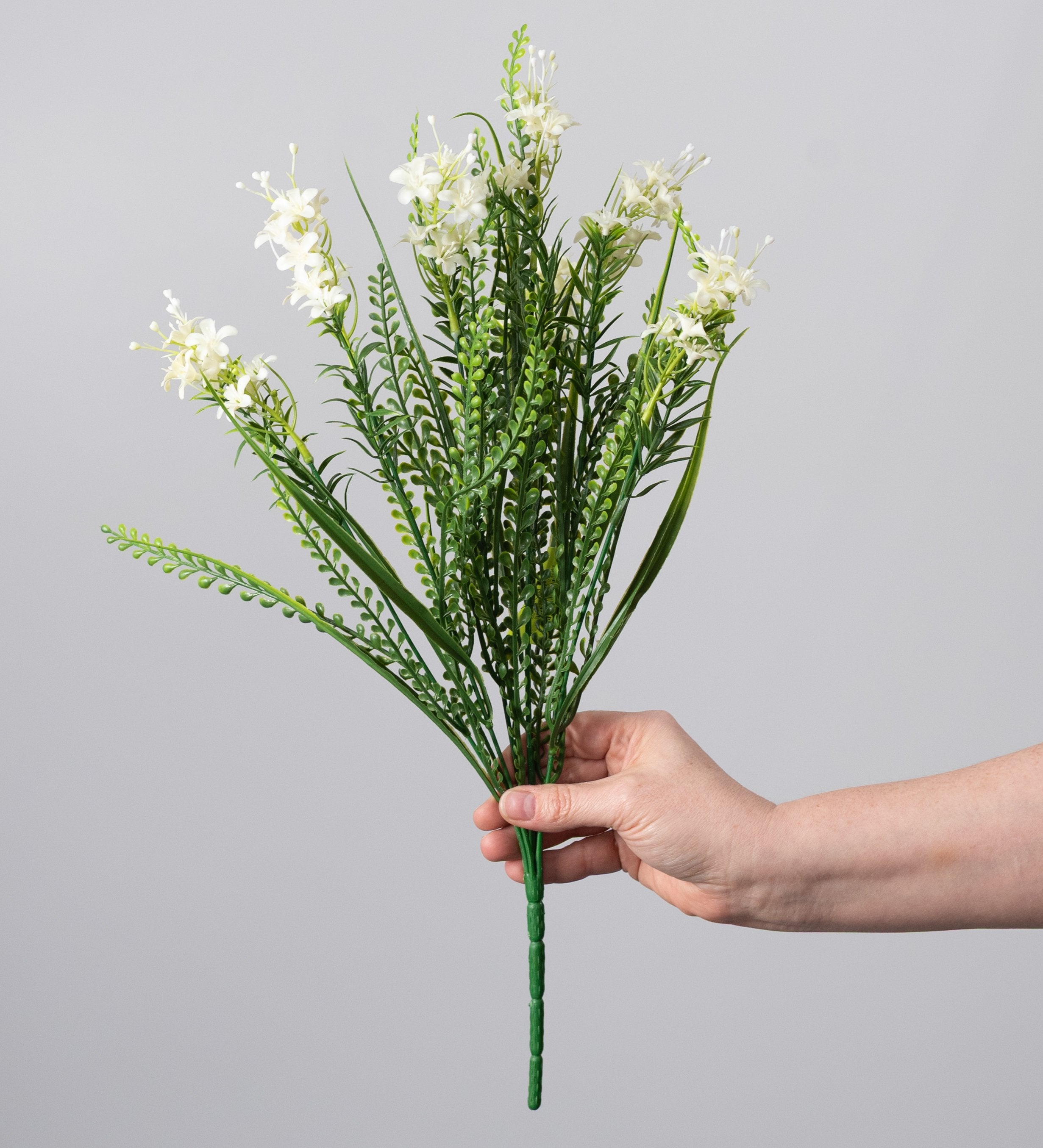 18" Plastic Star Flower Bead Grass Bush: Cream (7 Stem) detail photo 4