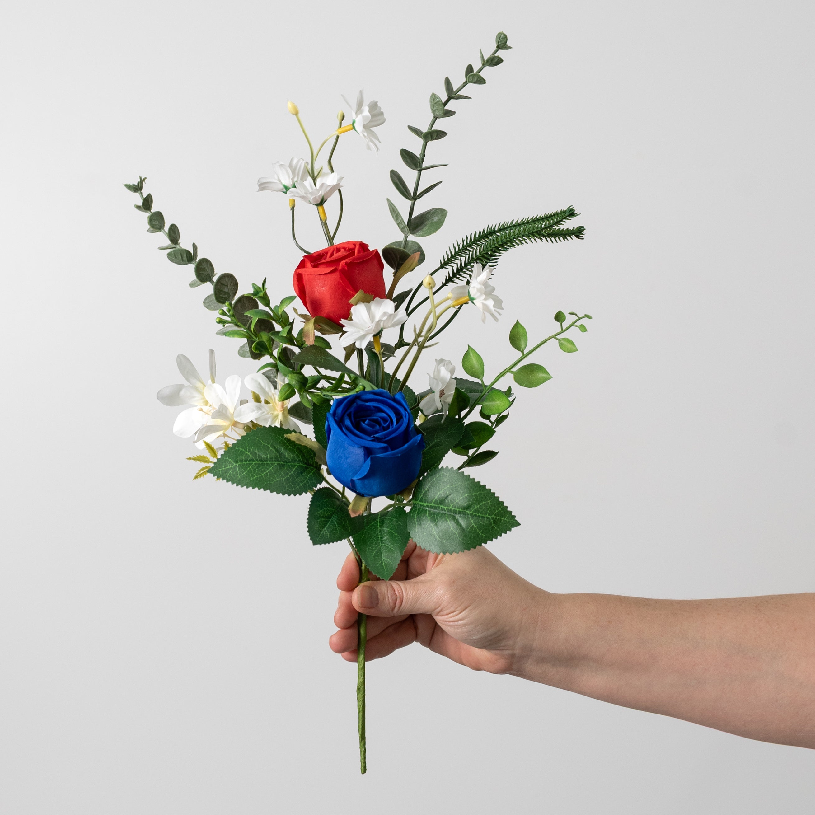 18" Roses & Eucalyptus Leaves Mixed Pick: Red, White & Blue detail photo 3