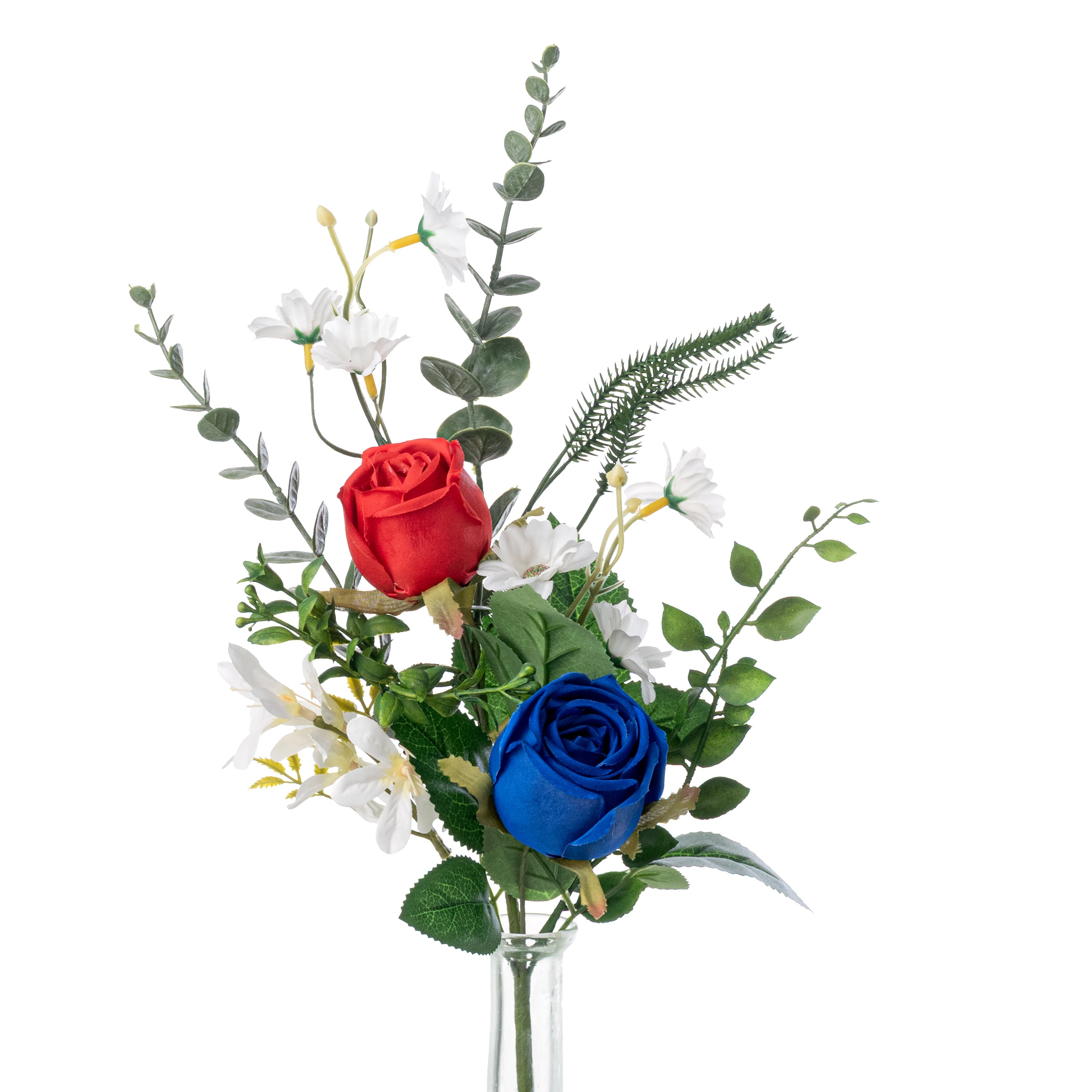 18" Roses & Eucalyptus Leaves Mixed Pick: Red, White & Blue Item Number: 74293SP18