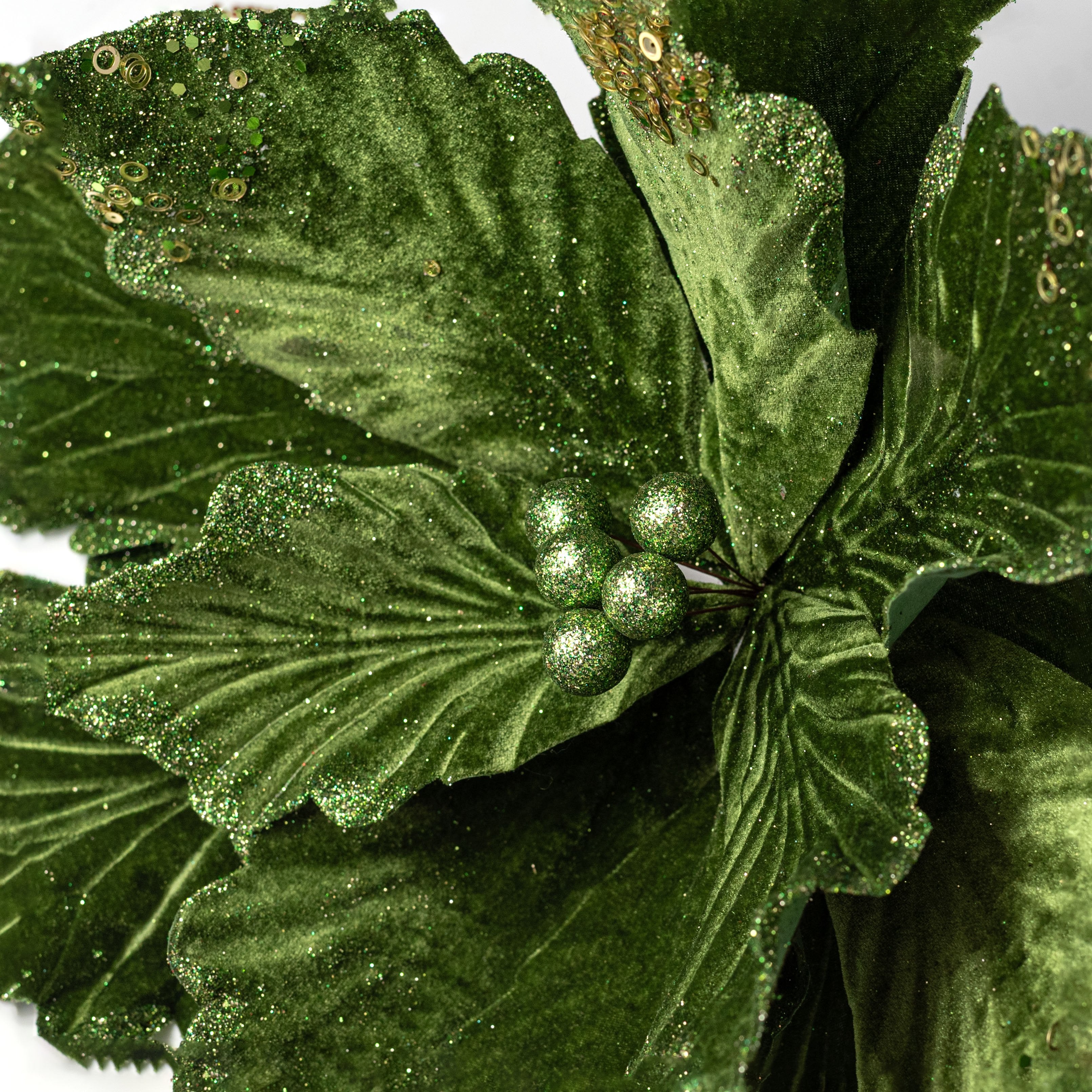19" x 16" Deluxe Jumbo Velvet Poinsettia Stem: Moss Green detail photo 5