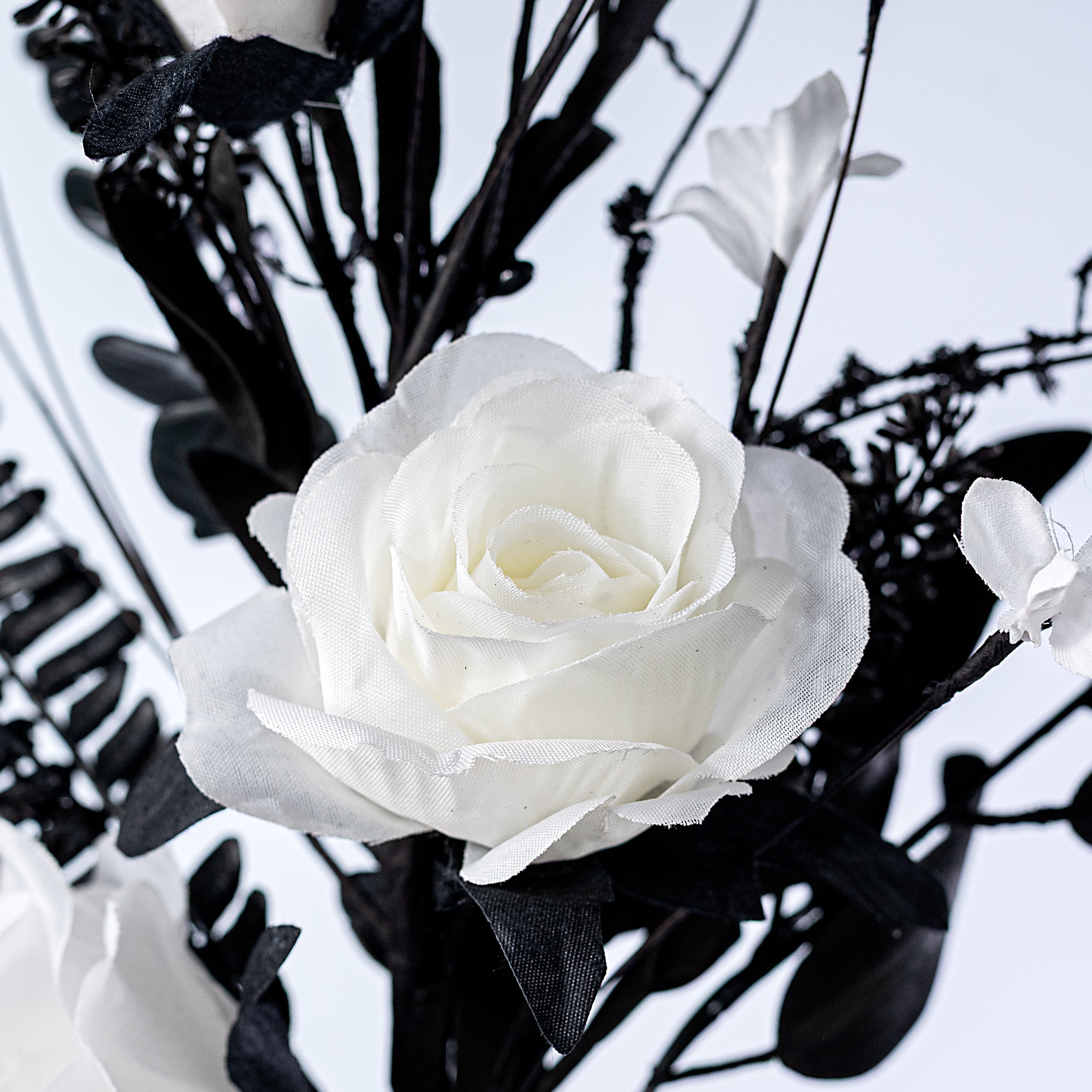 19" Fabric Rose & Flower Spray: White & Black Lifestyle Photo