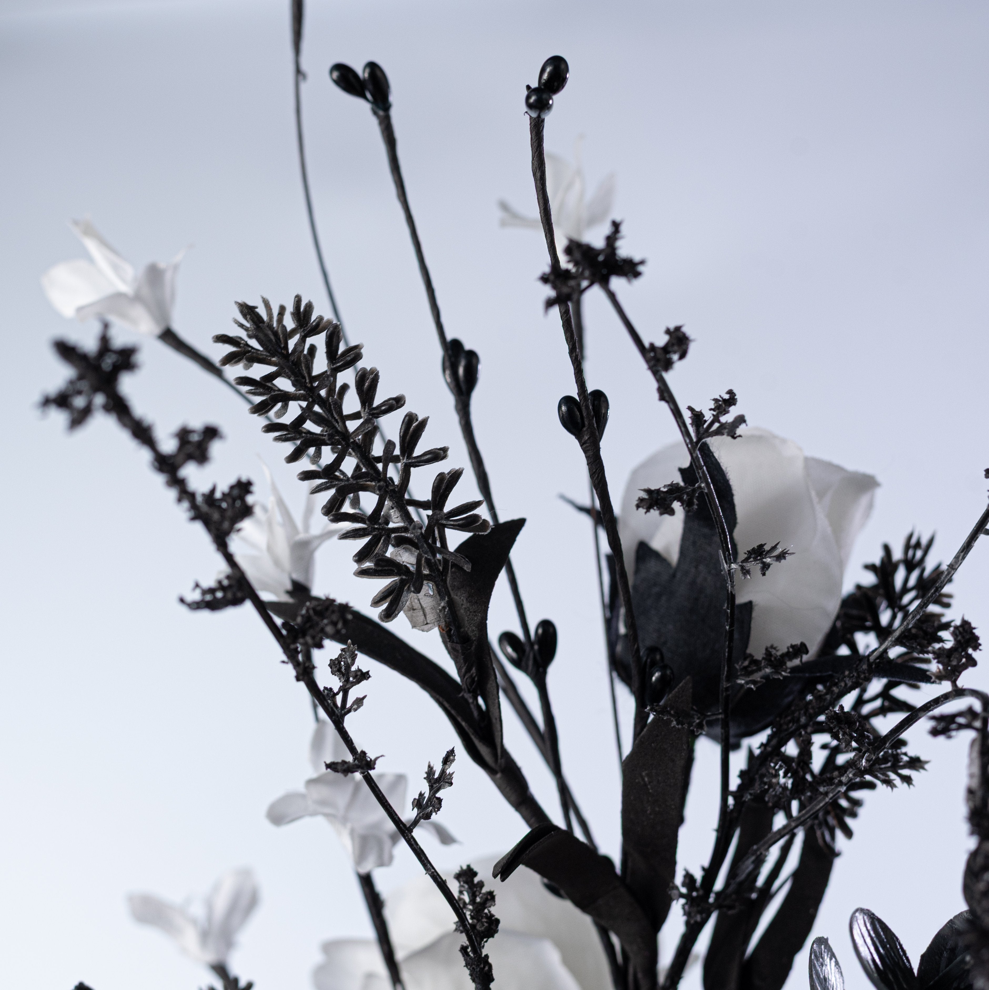 19" Fabric Rose & Flower Spray: White & Black detail photo 4