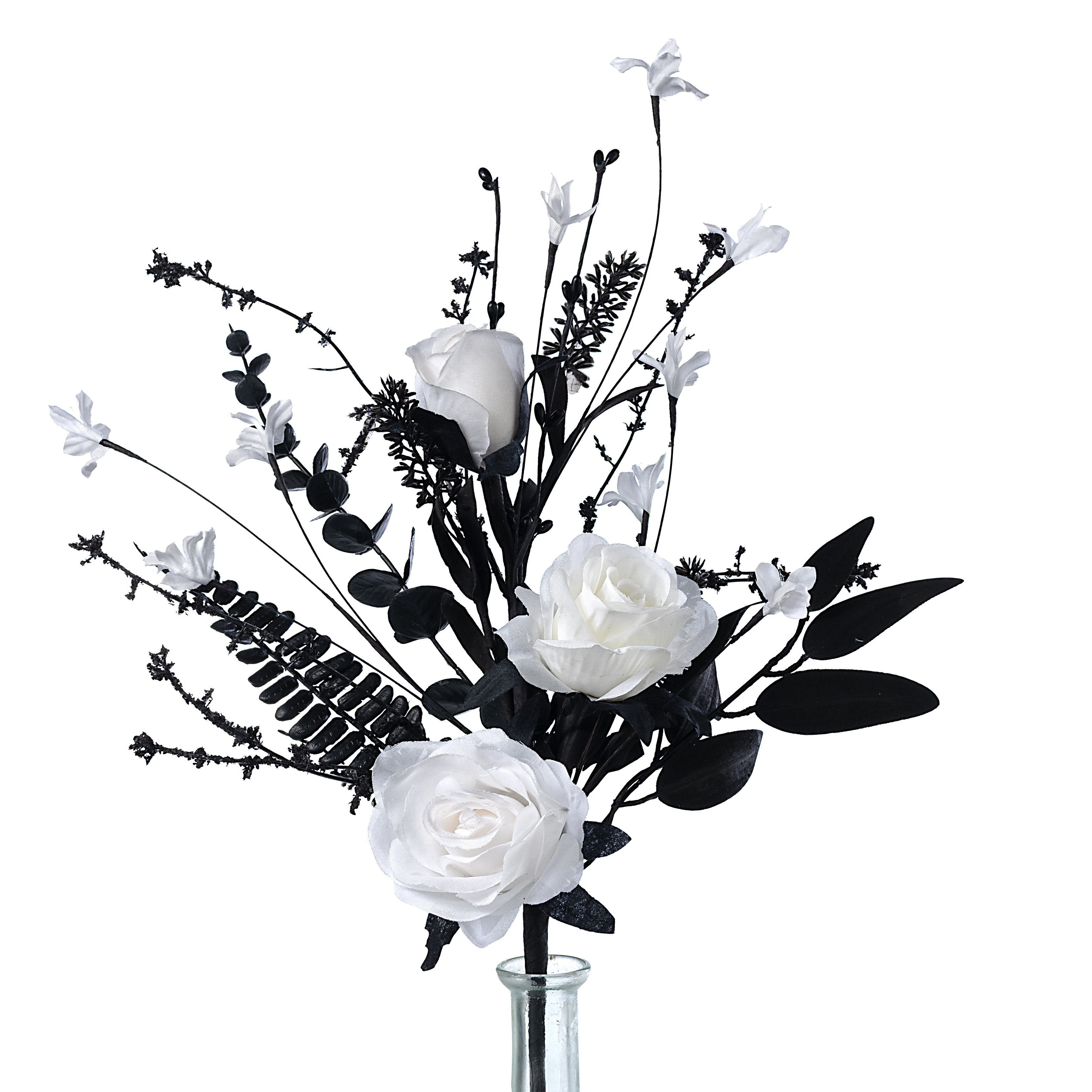19" Fabric Rose & Flower Spray: White & Black Item Number: FH827778