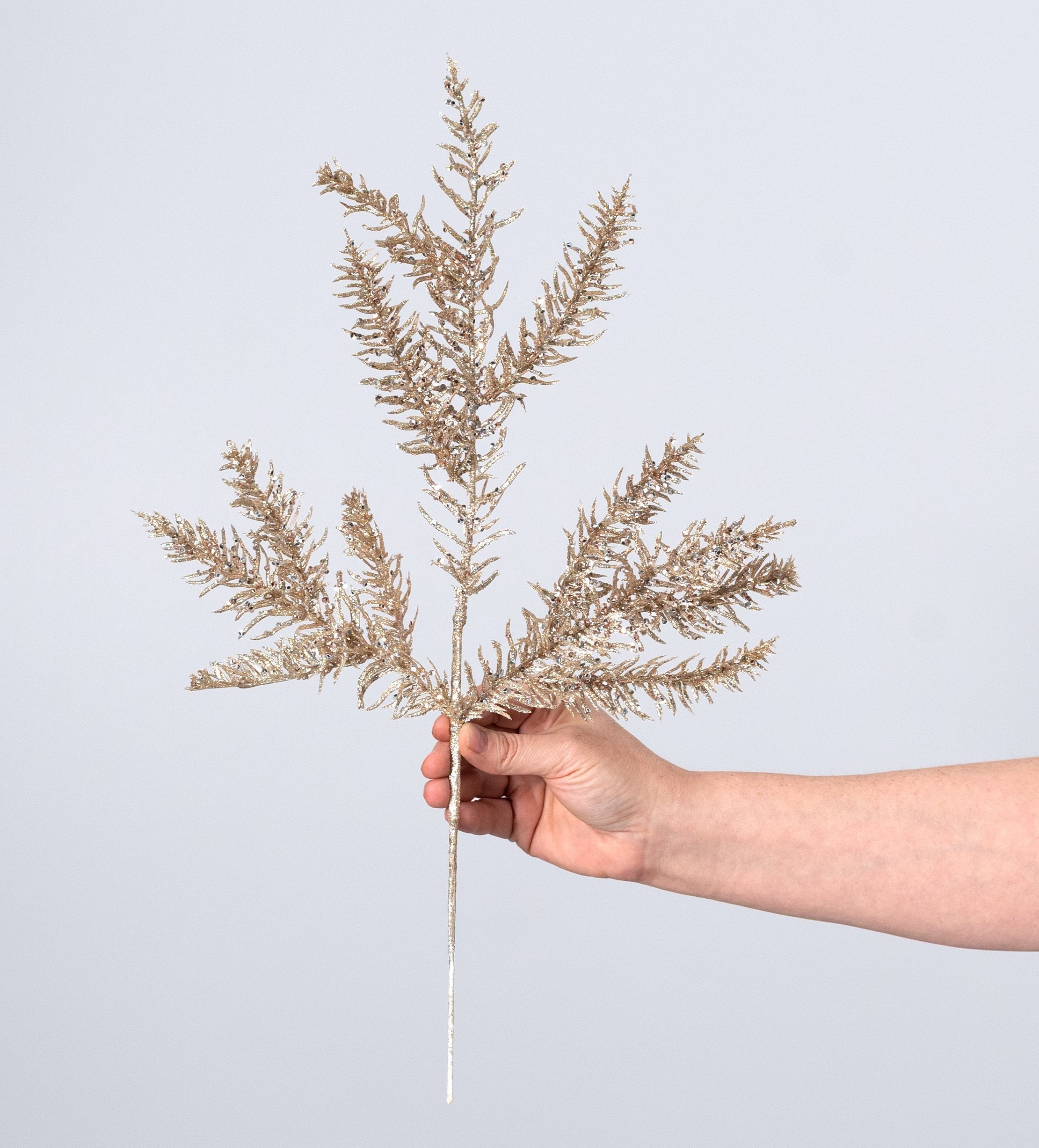 19" Glittered Noble Fir Spray: Champagne Gold detail photo 3