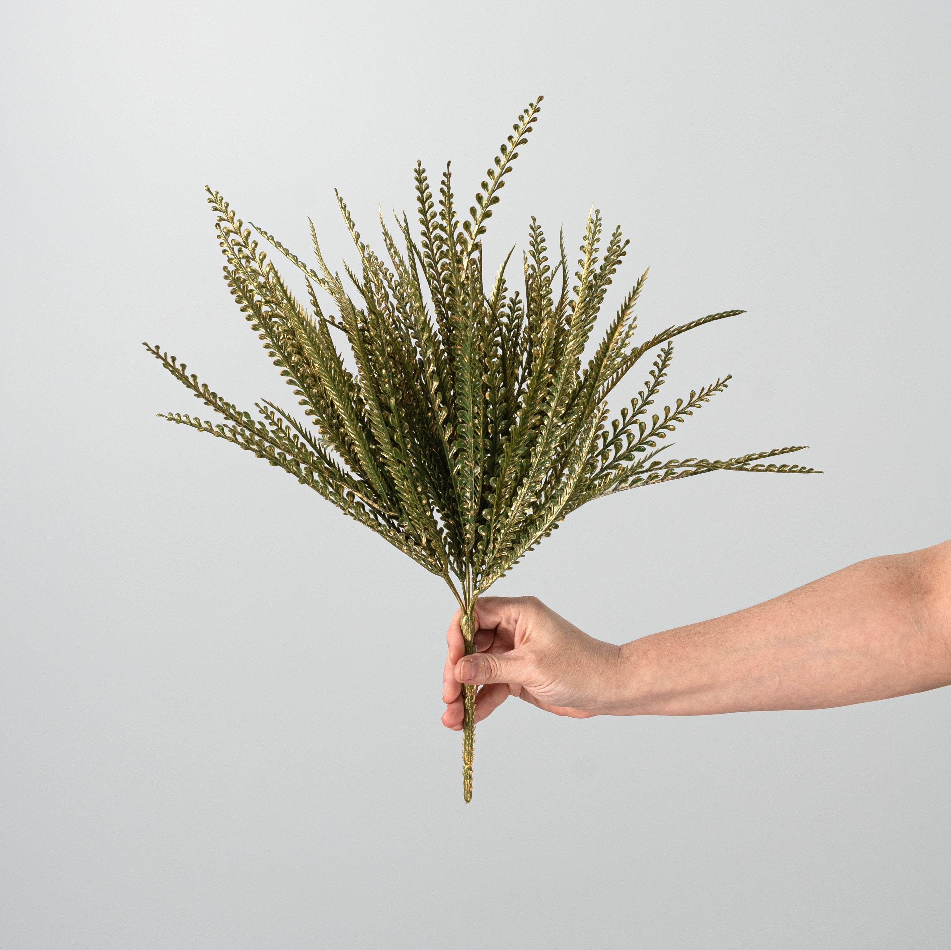 19" Metallic Button Fern Bush: Green & Gold (7 Stem) detail photo 3