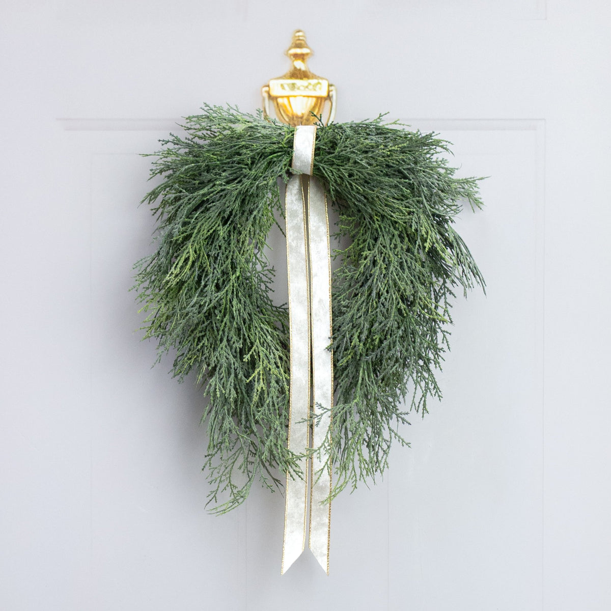 19" Soft Touch Cedar Open Teardrop Wreath: Grey Green detail photo 5